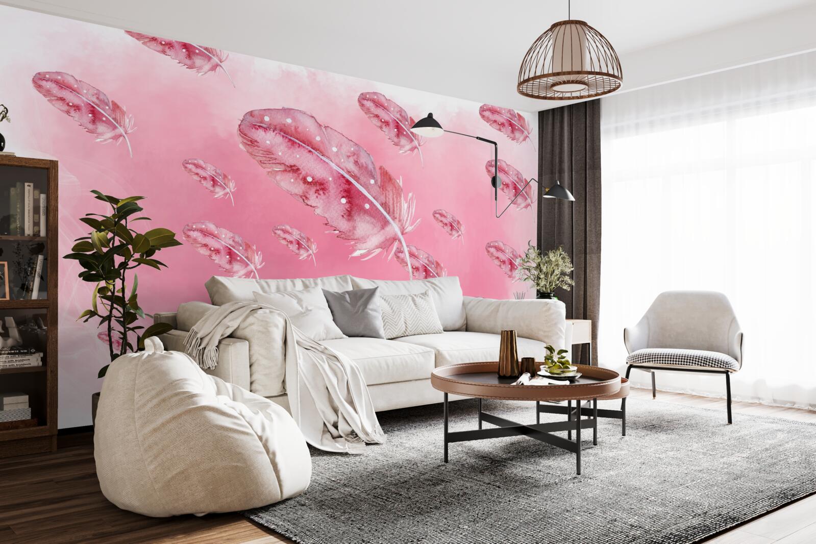 Фотошпалери рожеве пір'я на рожевому тлі