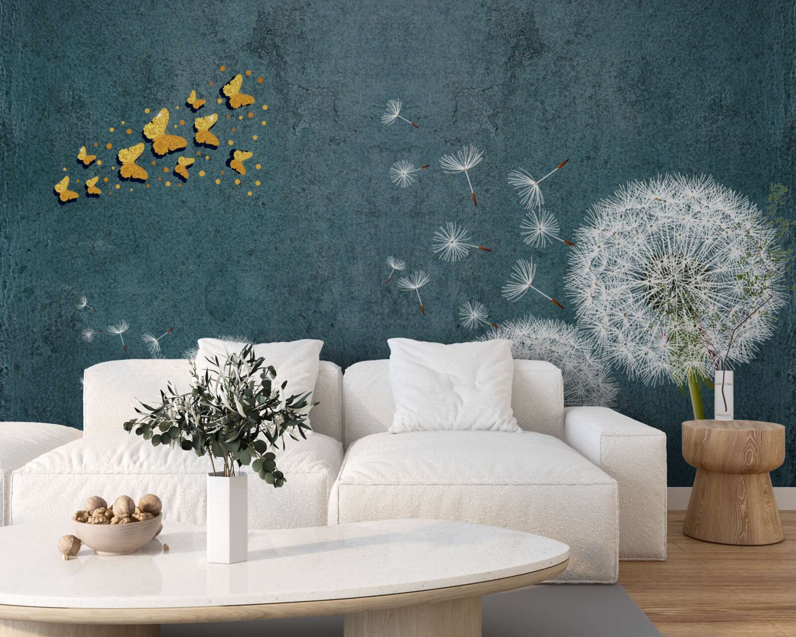 Фотошпалери метелики ширяють над молочаєм