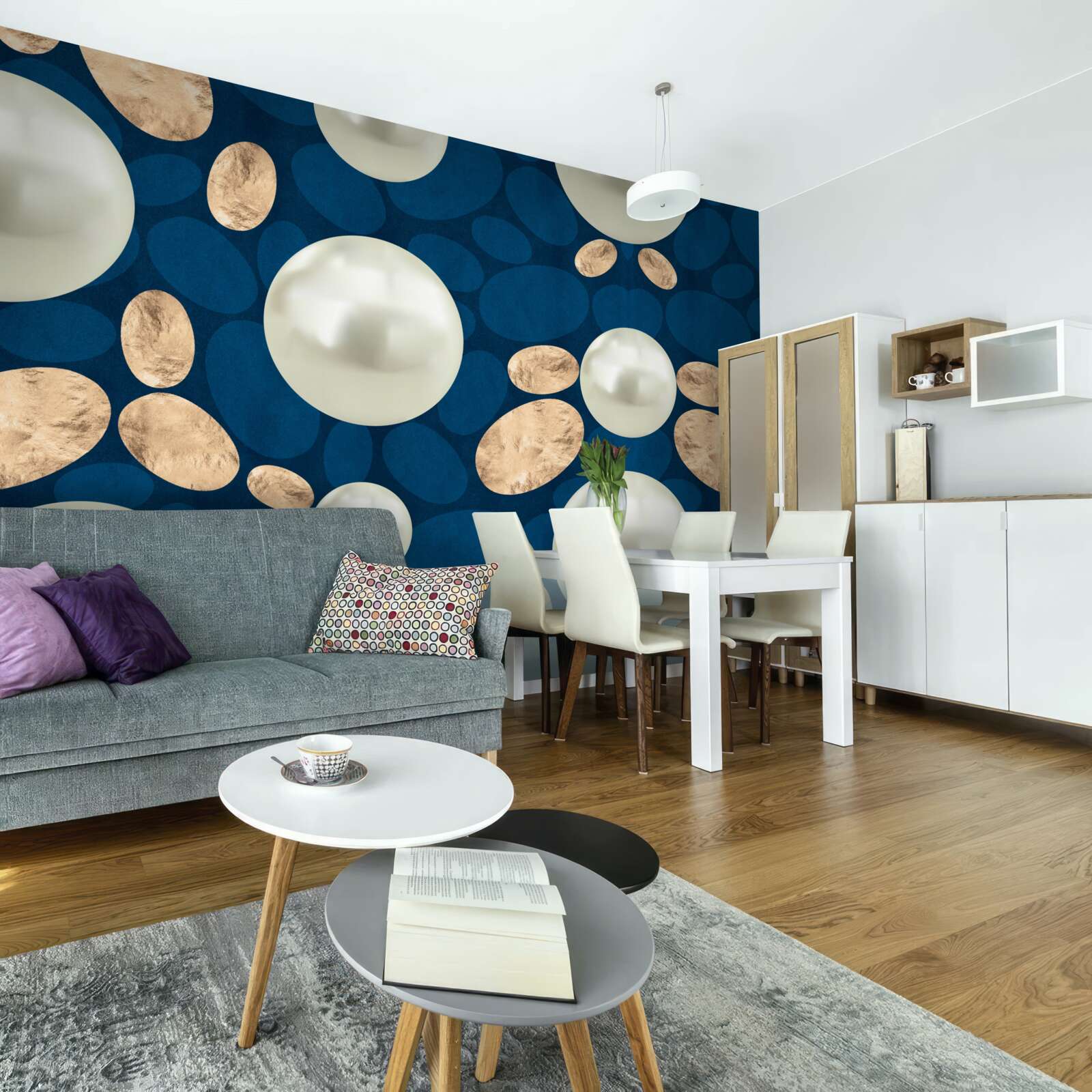 Фотошпалери золоті кристали та білі перлини