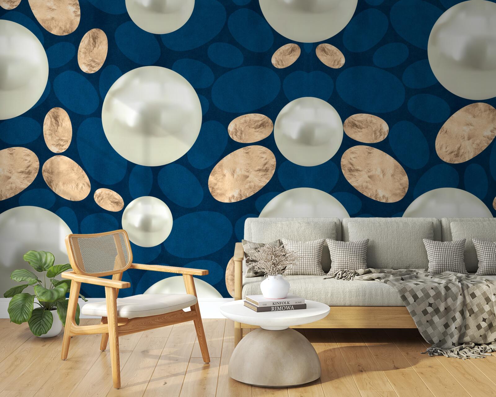 Фотошпалери золоті кристали та білі перлини