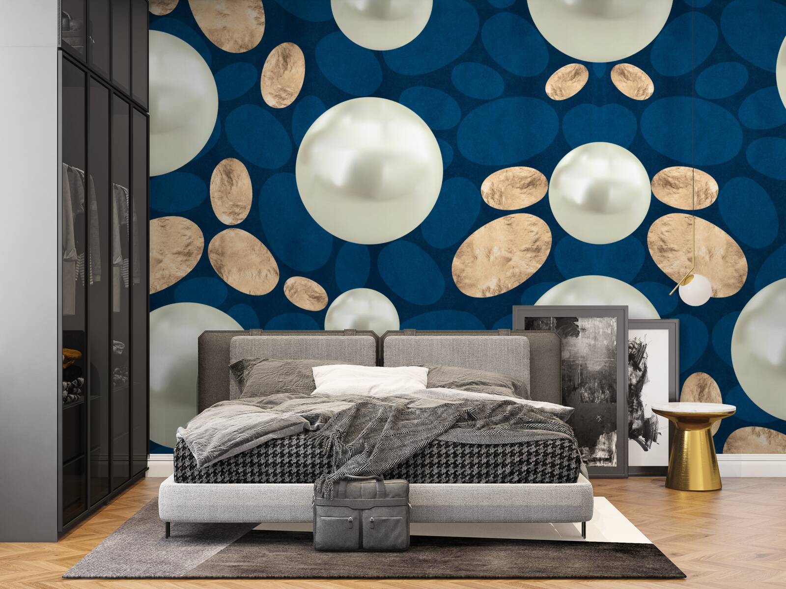 Фотошпалери золоті кристали та білі перлини