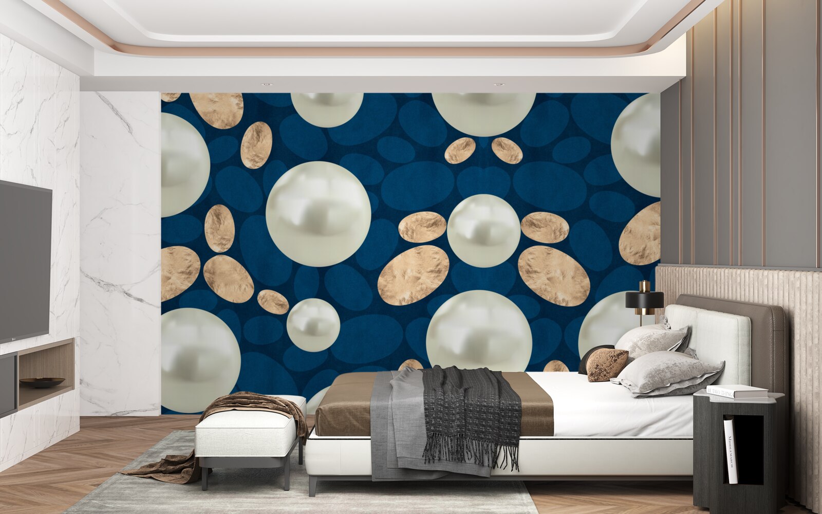 Фотошпалери золоті кристали та білі перлини