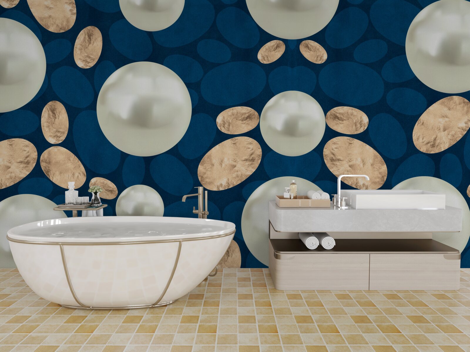 Фотошпалери золоті кристали та білі перлини