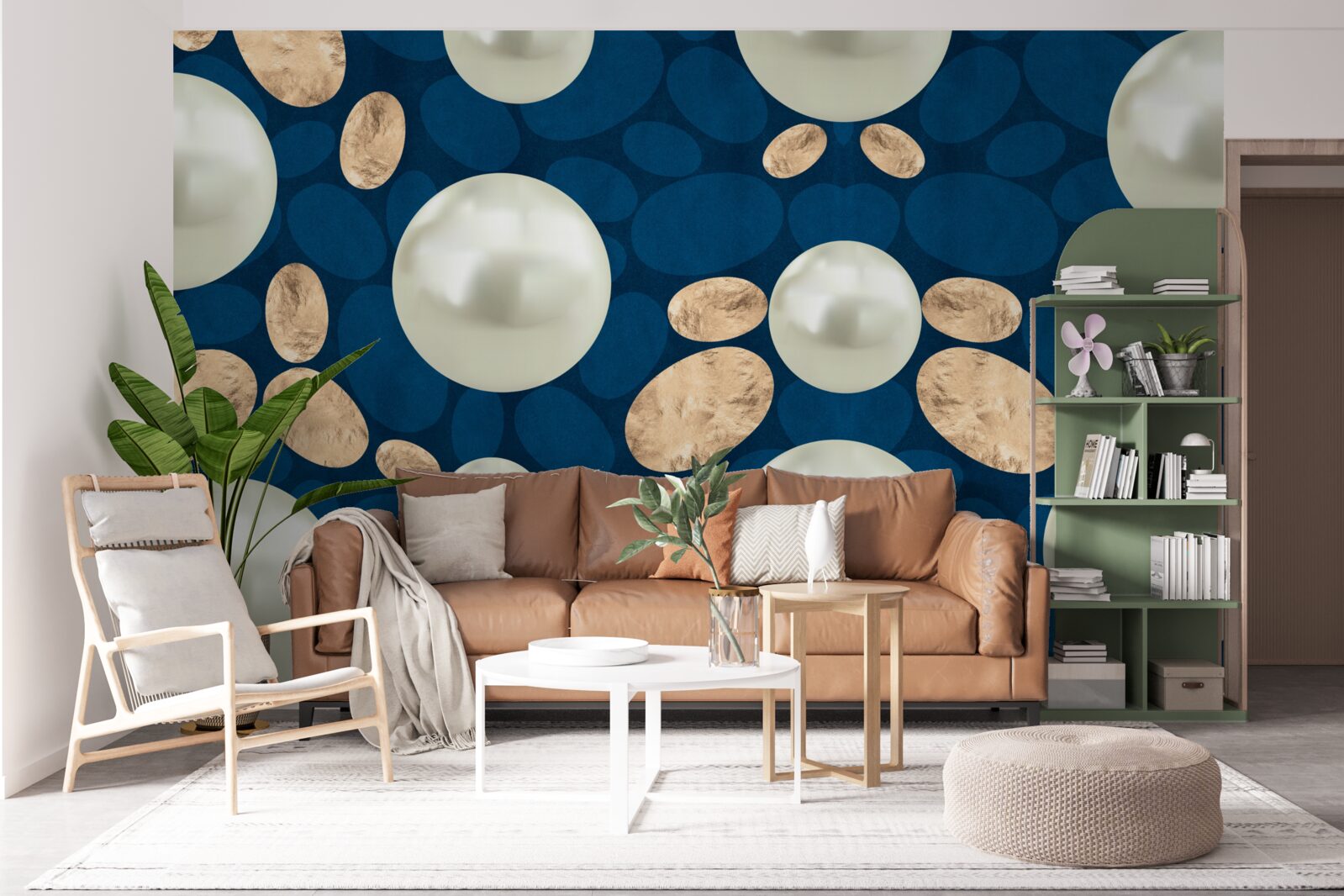 Фотошпалери золоті кристали та білі перлини