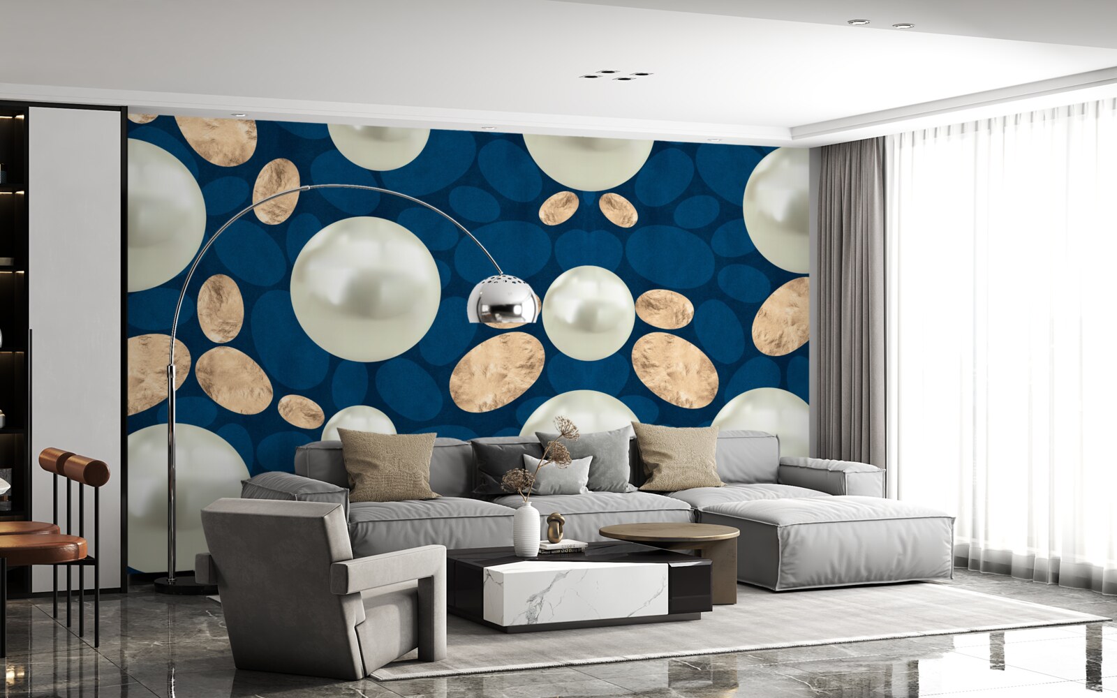 Фотошпалери золоті кристали та білі перлини