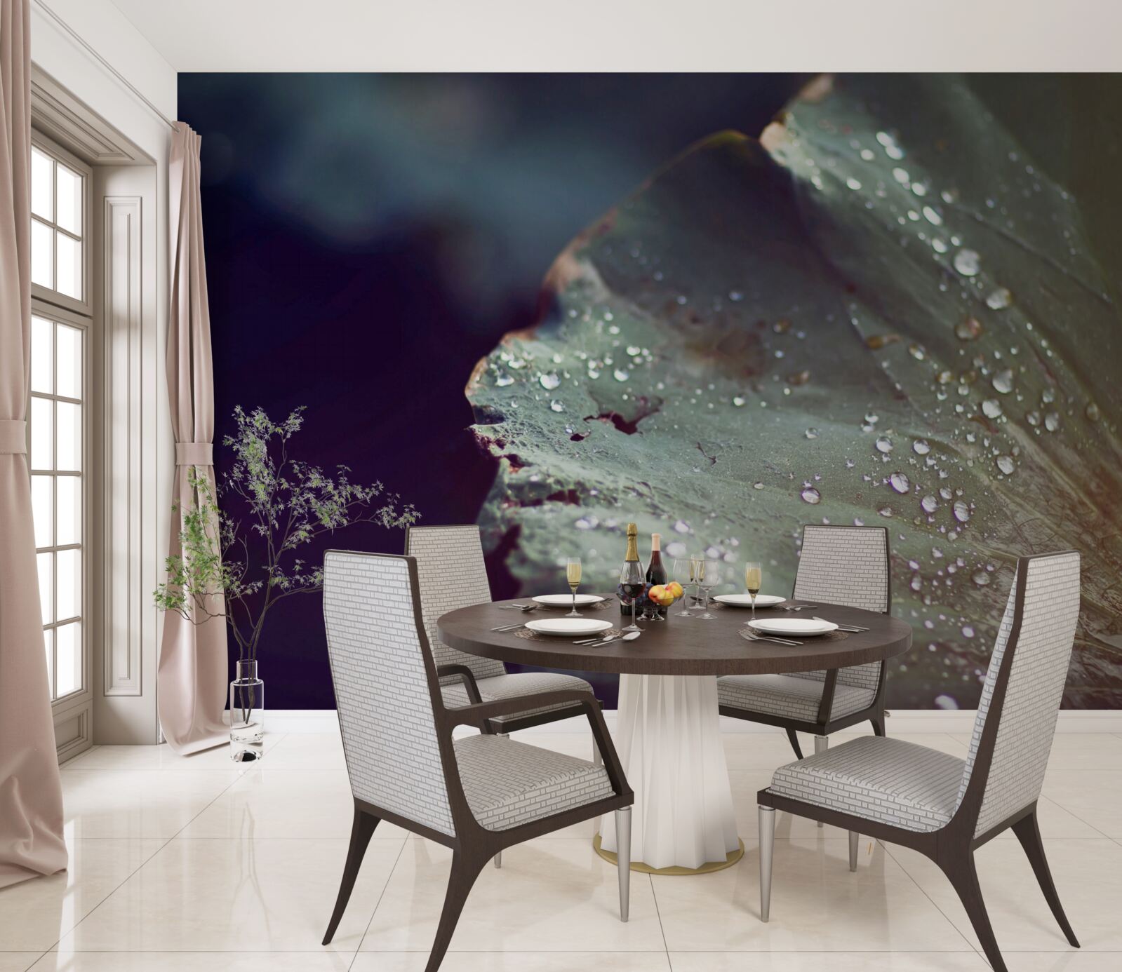 Фотошпалери зернятка ранньої роси на листі