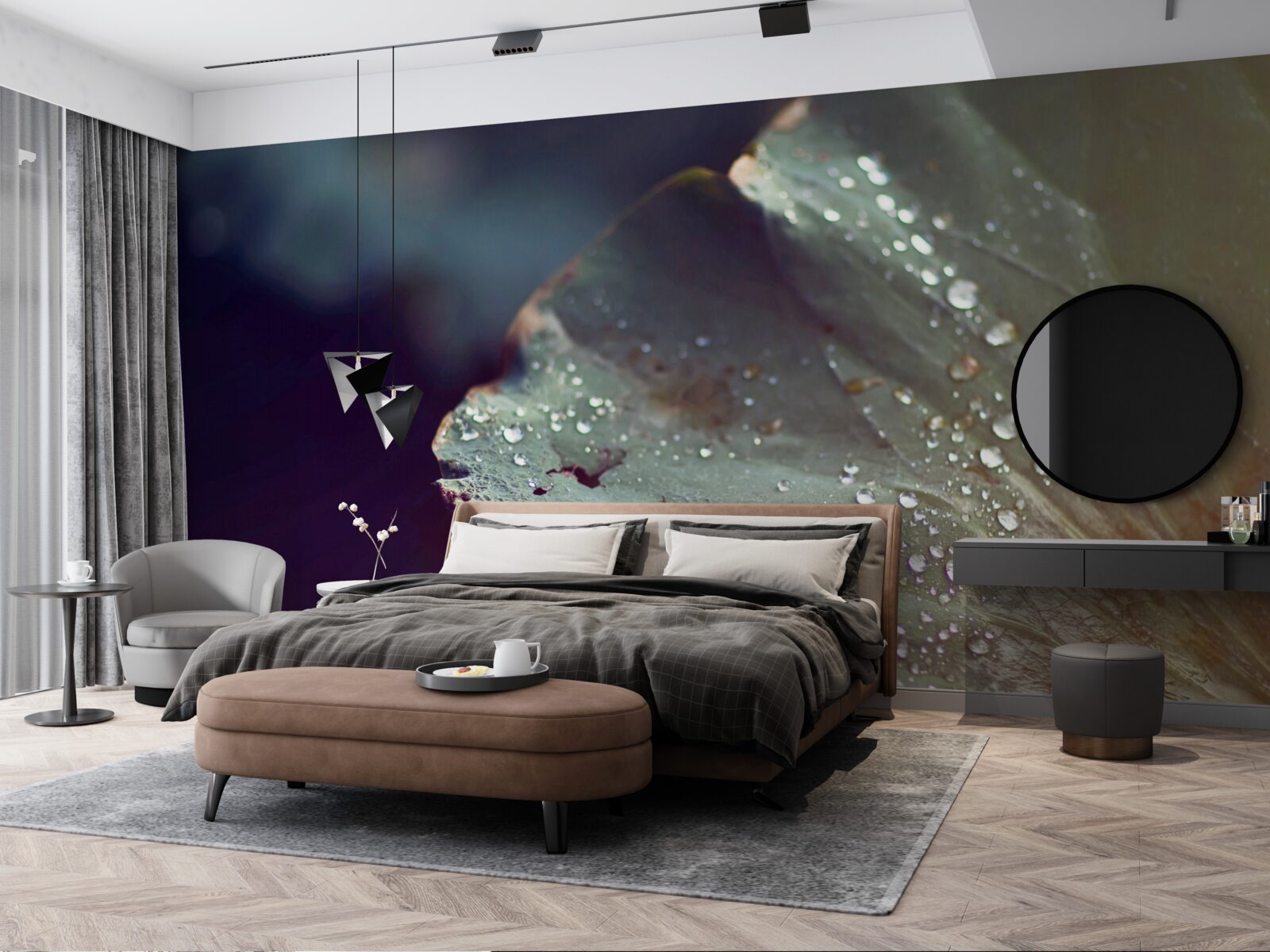 Фотошпалери зернятка ранньої роси на листі