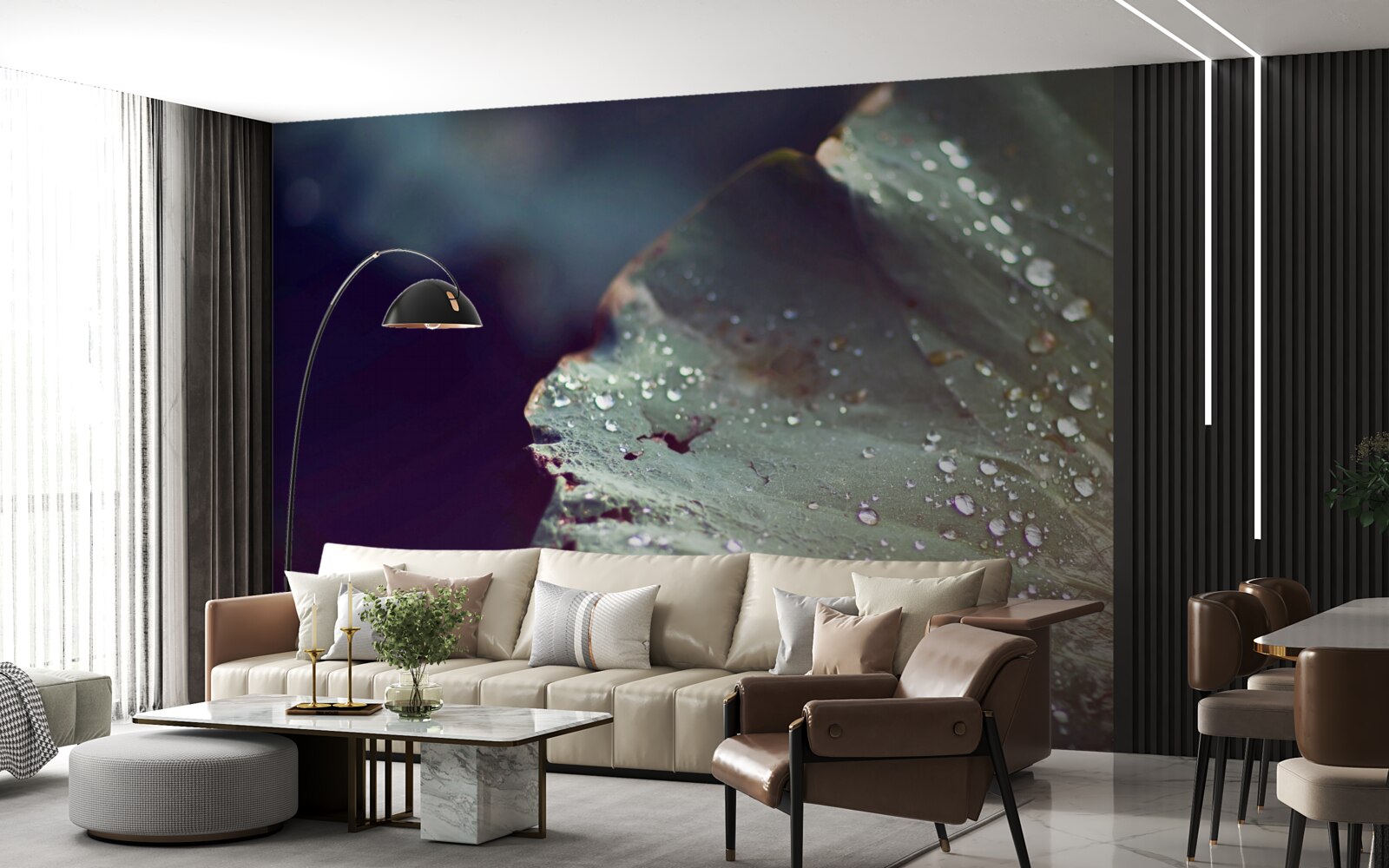 Фотошпалери зернятка ранньої роси на листі