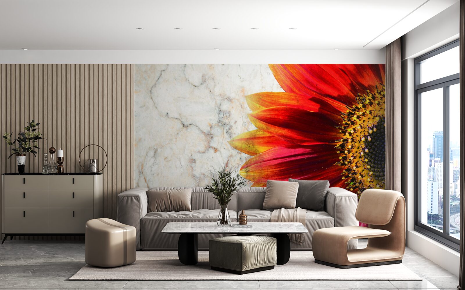 Фотошпалери величезна червоно-помаранчева гербера