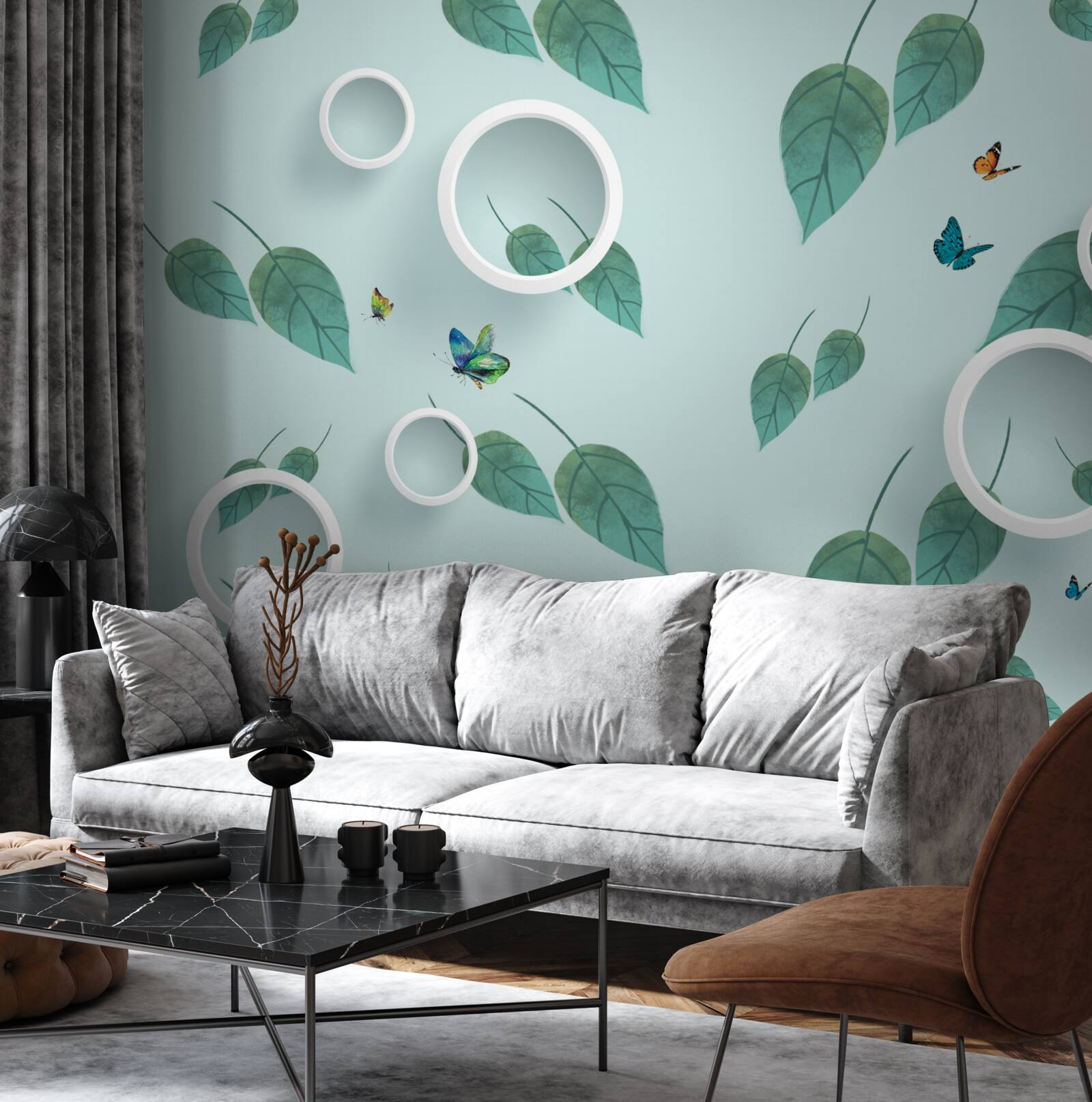 Фотошпалери Лускокрилі серед зеленого листя