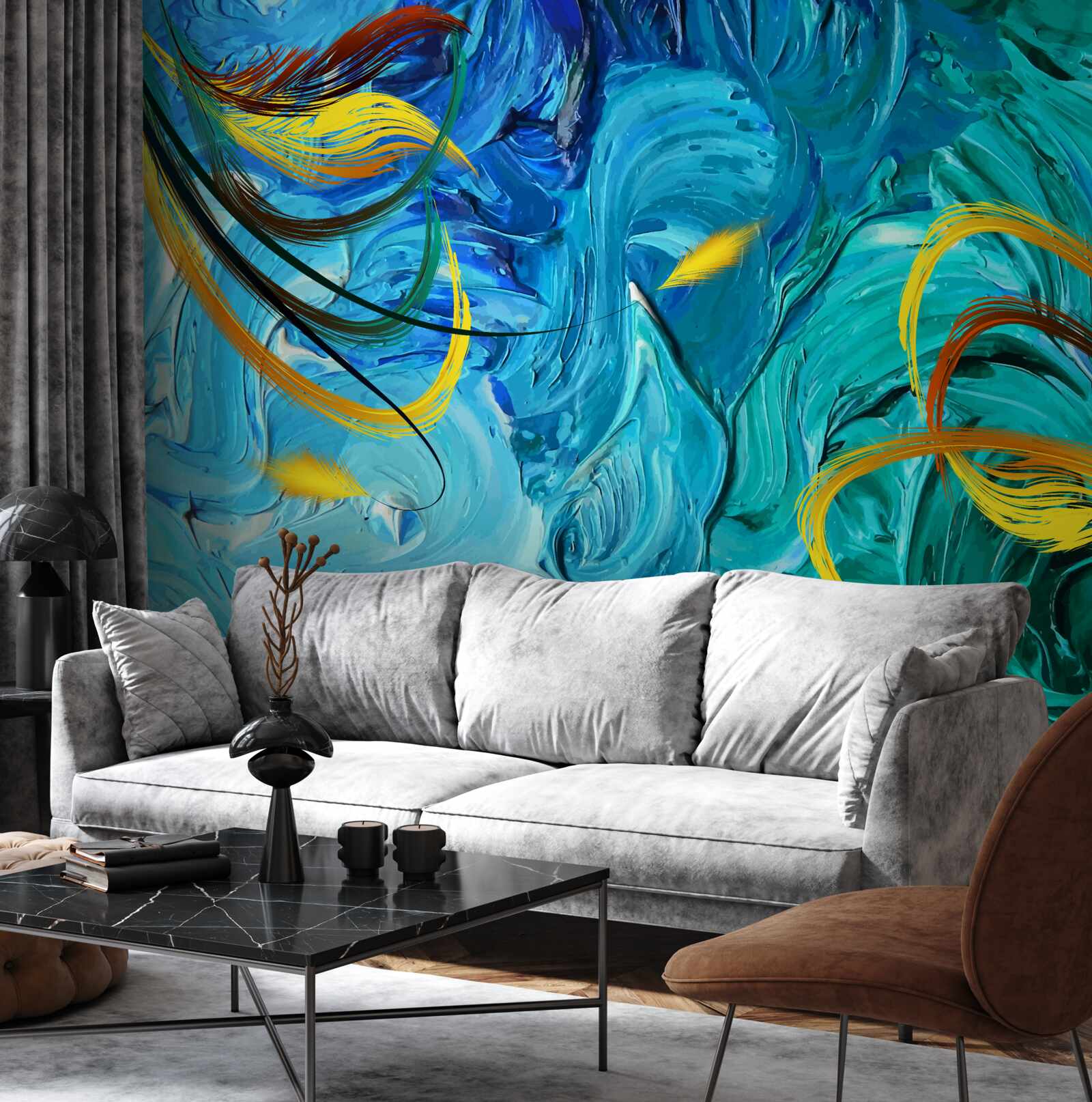 Фотошпалери сині гуашеві пігменти різних відтінків