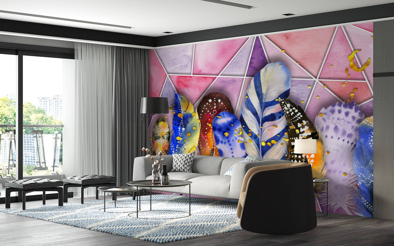 Фотошпалери кольорове пір'я різних відтінків