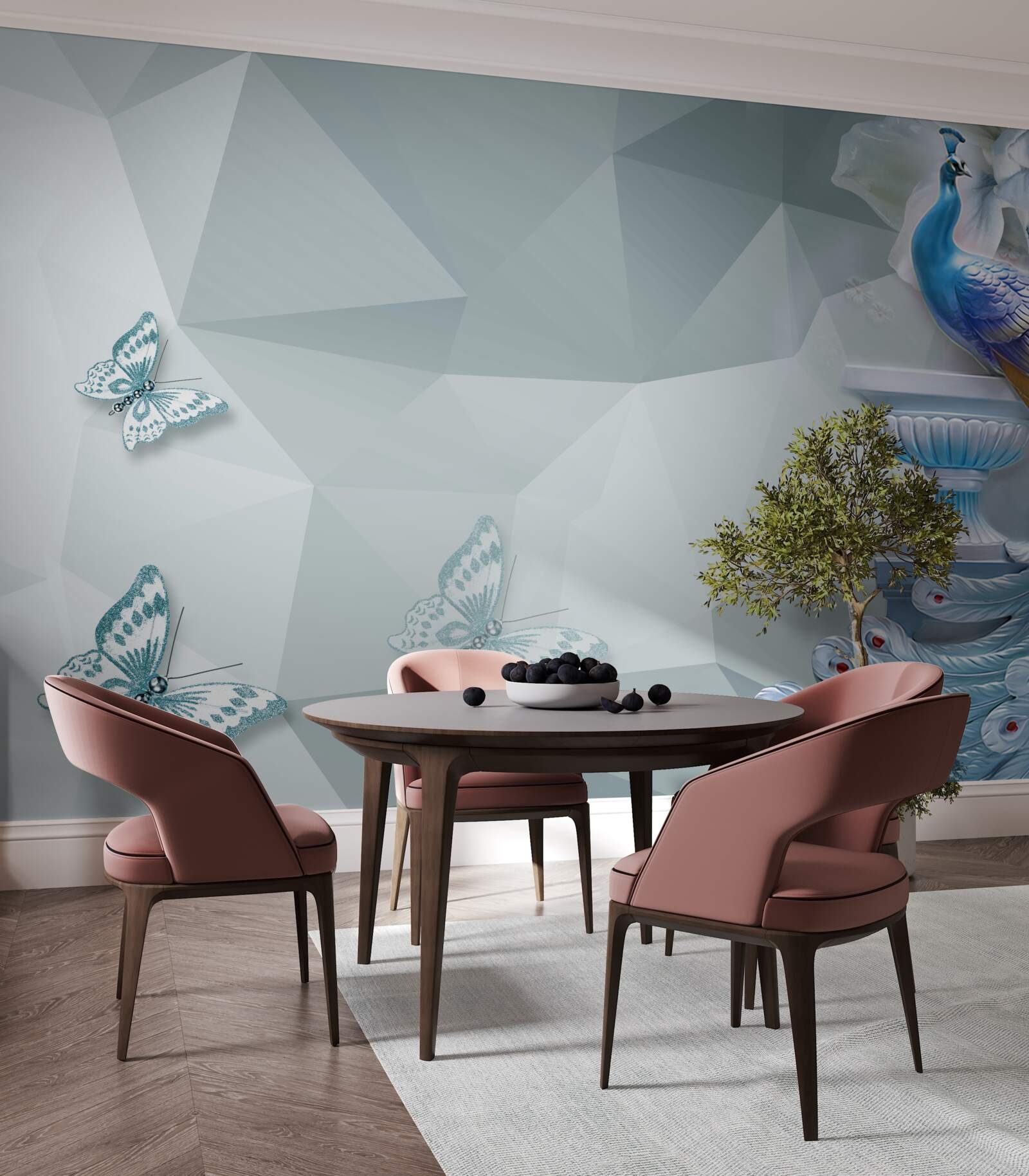 Фотошпалери розкішний павич і метелики