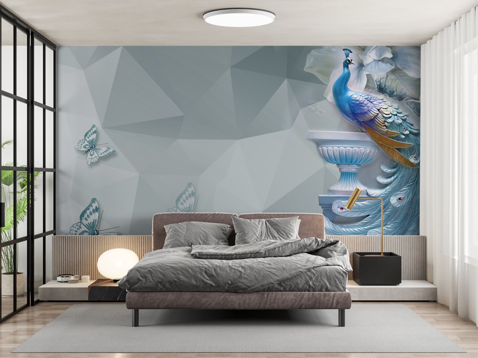 Фотошпалери розкішний павич і метелики