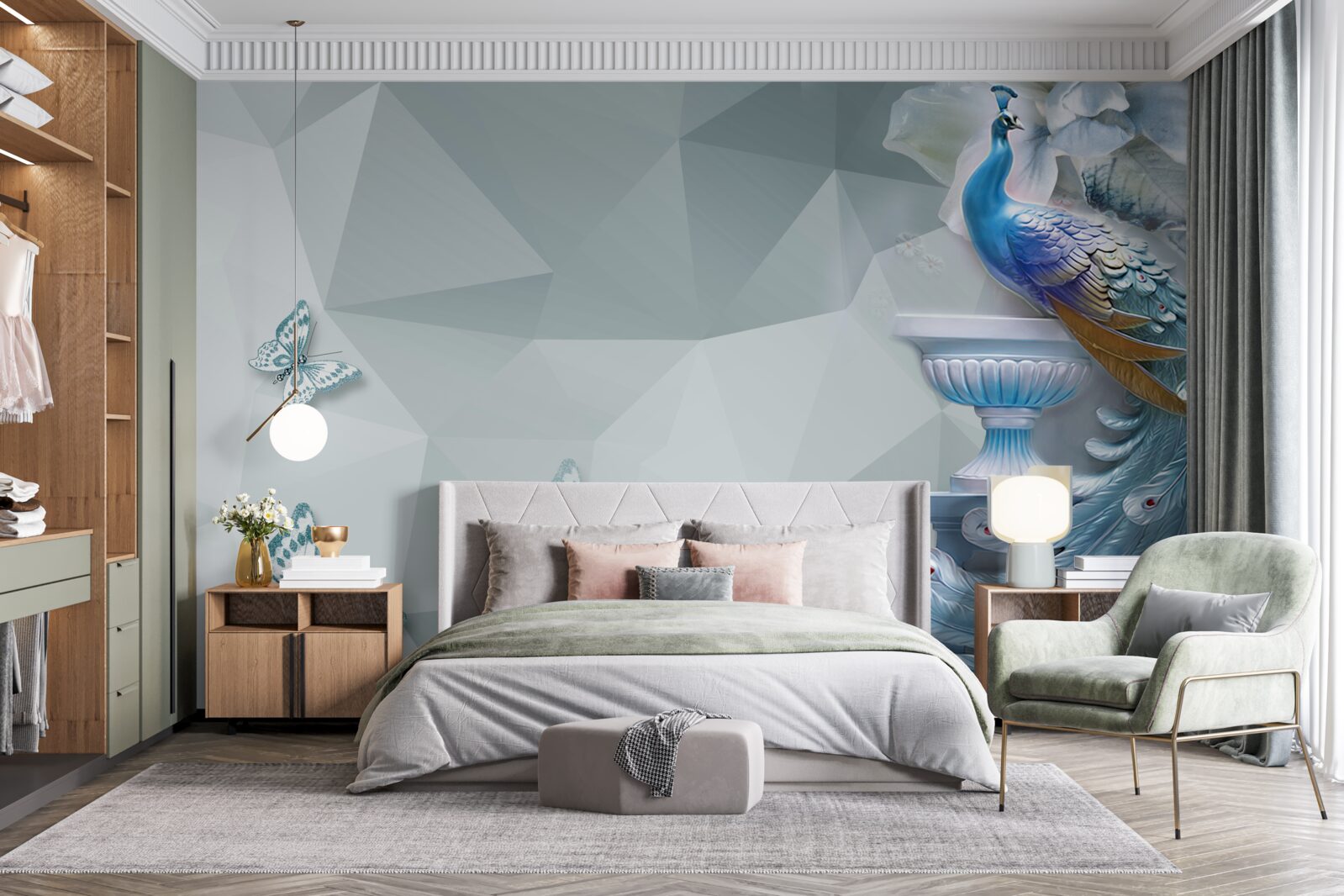 Фотошпалери розкішний павич і метелики