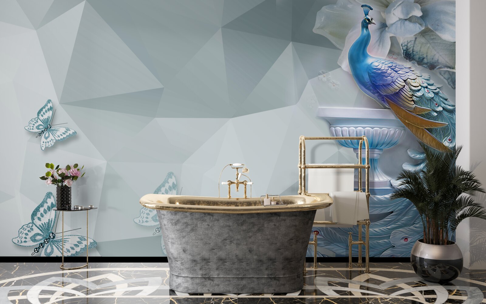 Фотошпалери розкішний павич і метелики