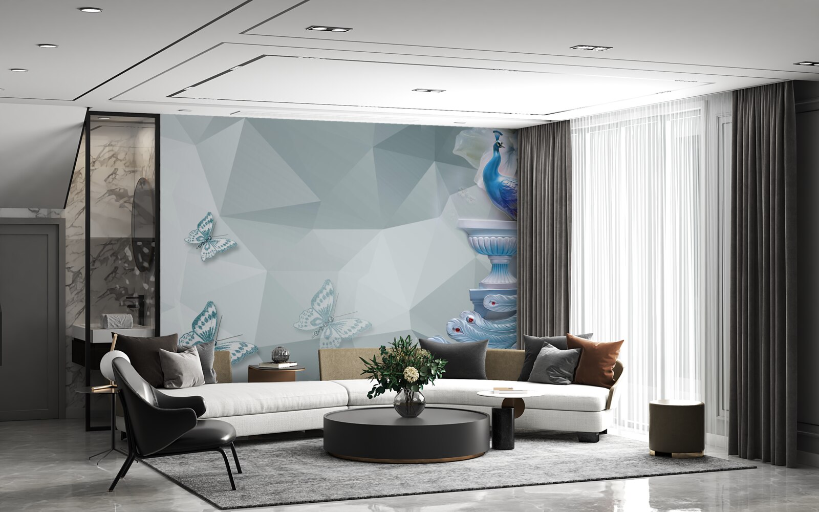 Фотошпалери розкішний павич і метелики