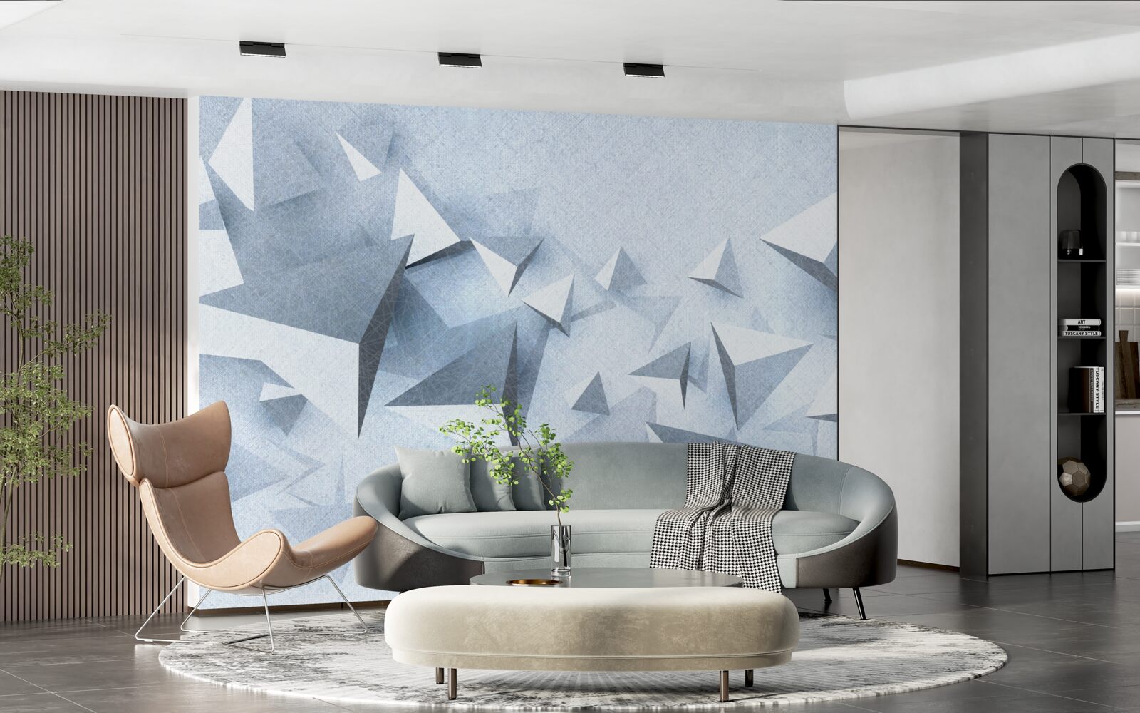 Фотошпалери об'ємні трикутники різних розмірів білого кольору