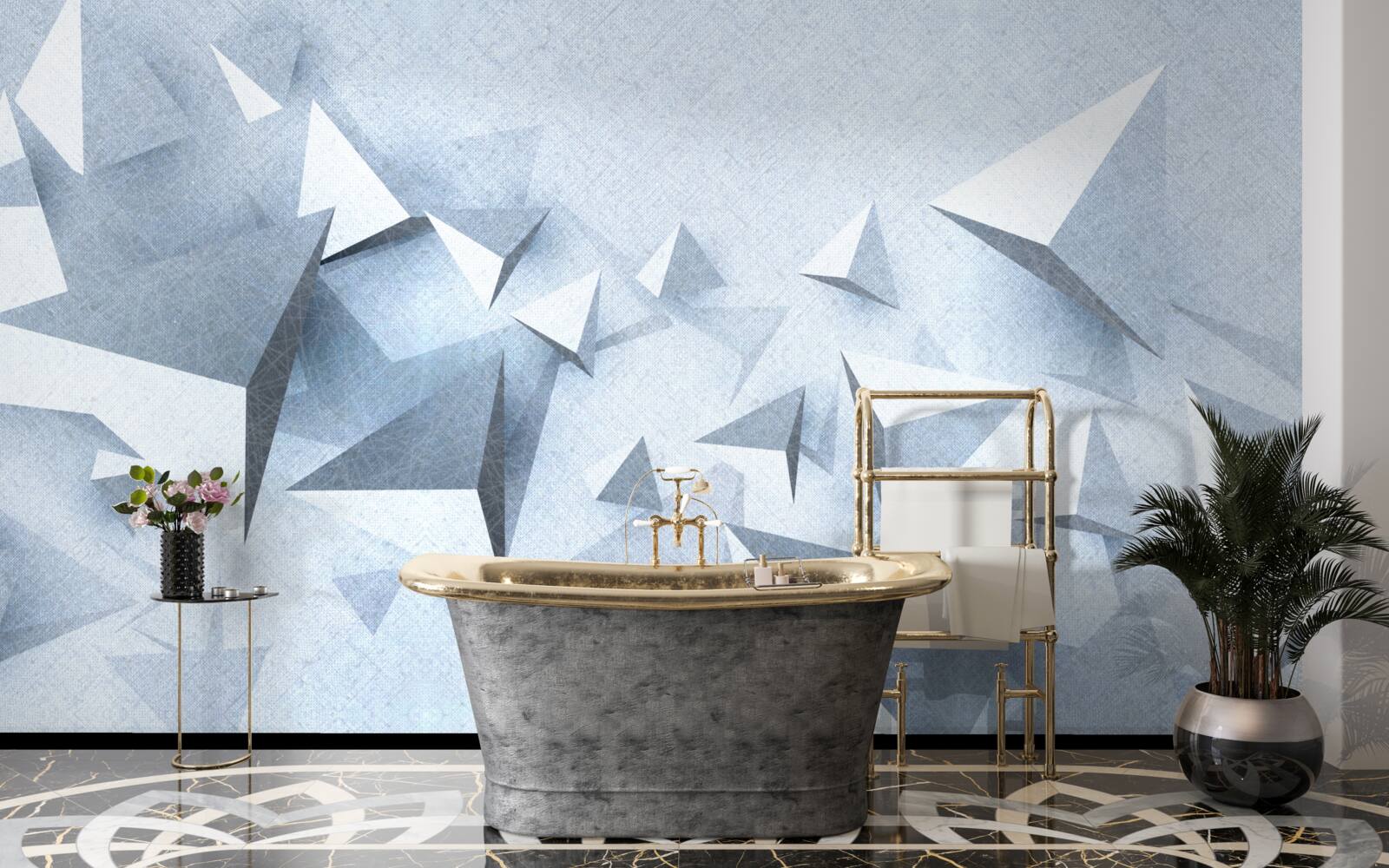 Фотошпалери об'ємні трикутники різних розмірів білого кольору