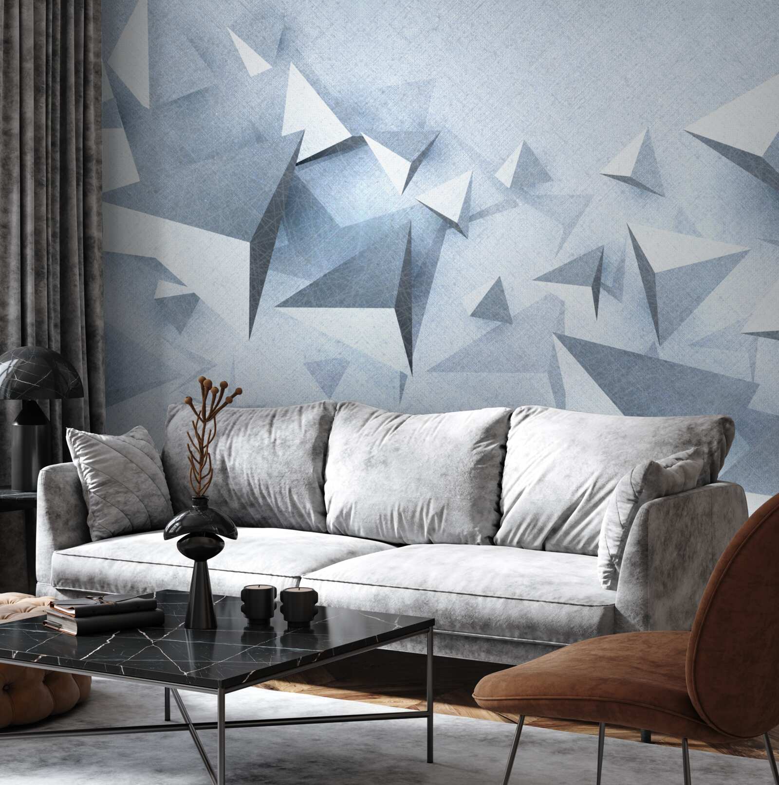 Фотошпалери об'ємні трикутники різних розмірів білого кольору