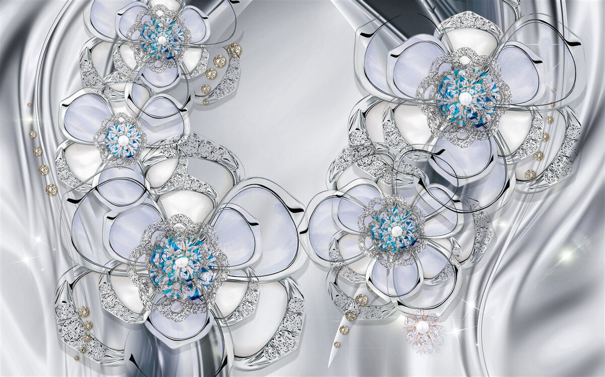 Фотошпалери бутони сріблястого відтінку з блакитними діамантами