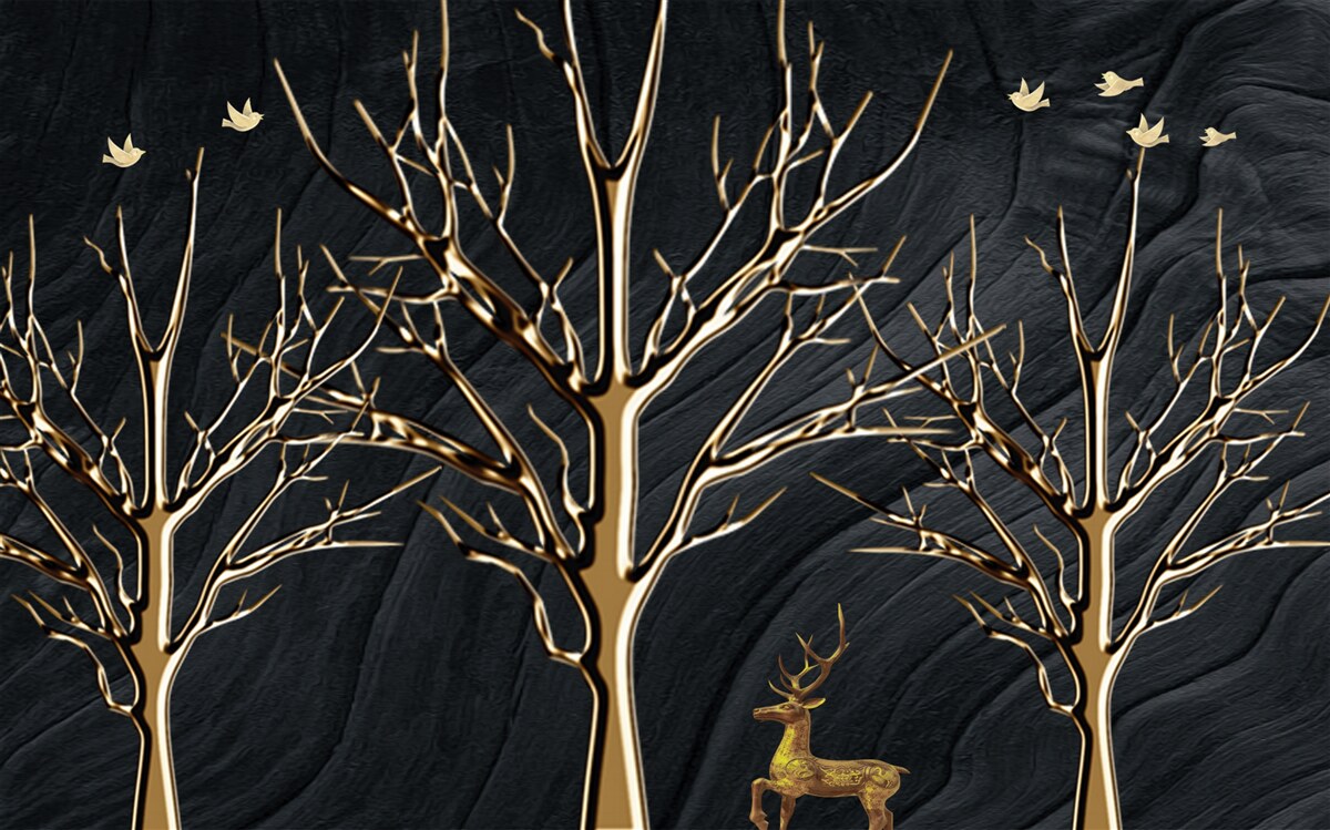 Фотошпалери олень гуляє між деревами вночі