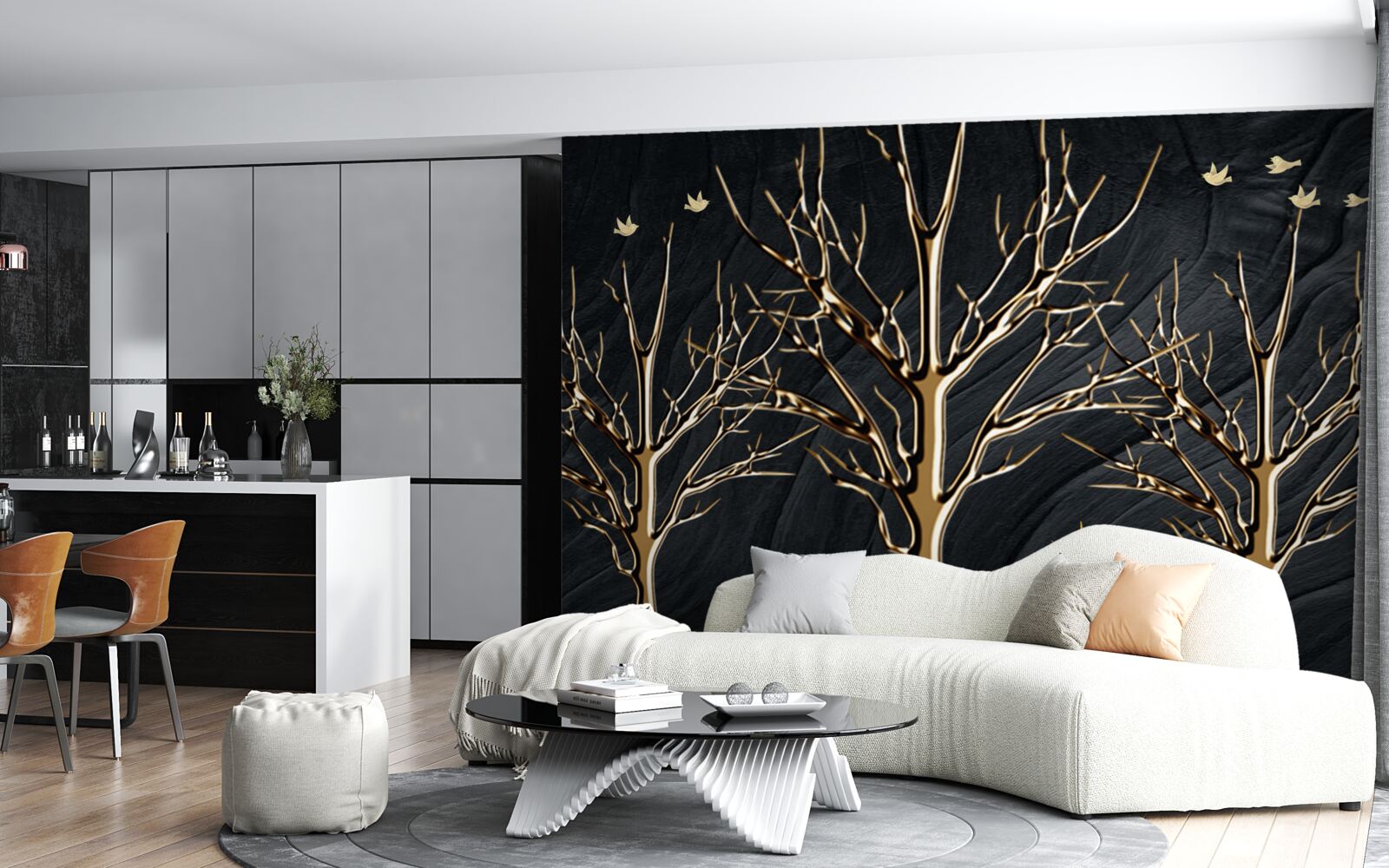 Фотошпалери олень гуляє між деревами вночі