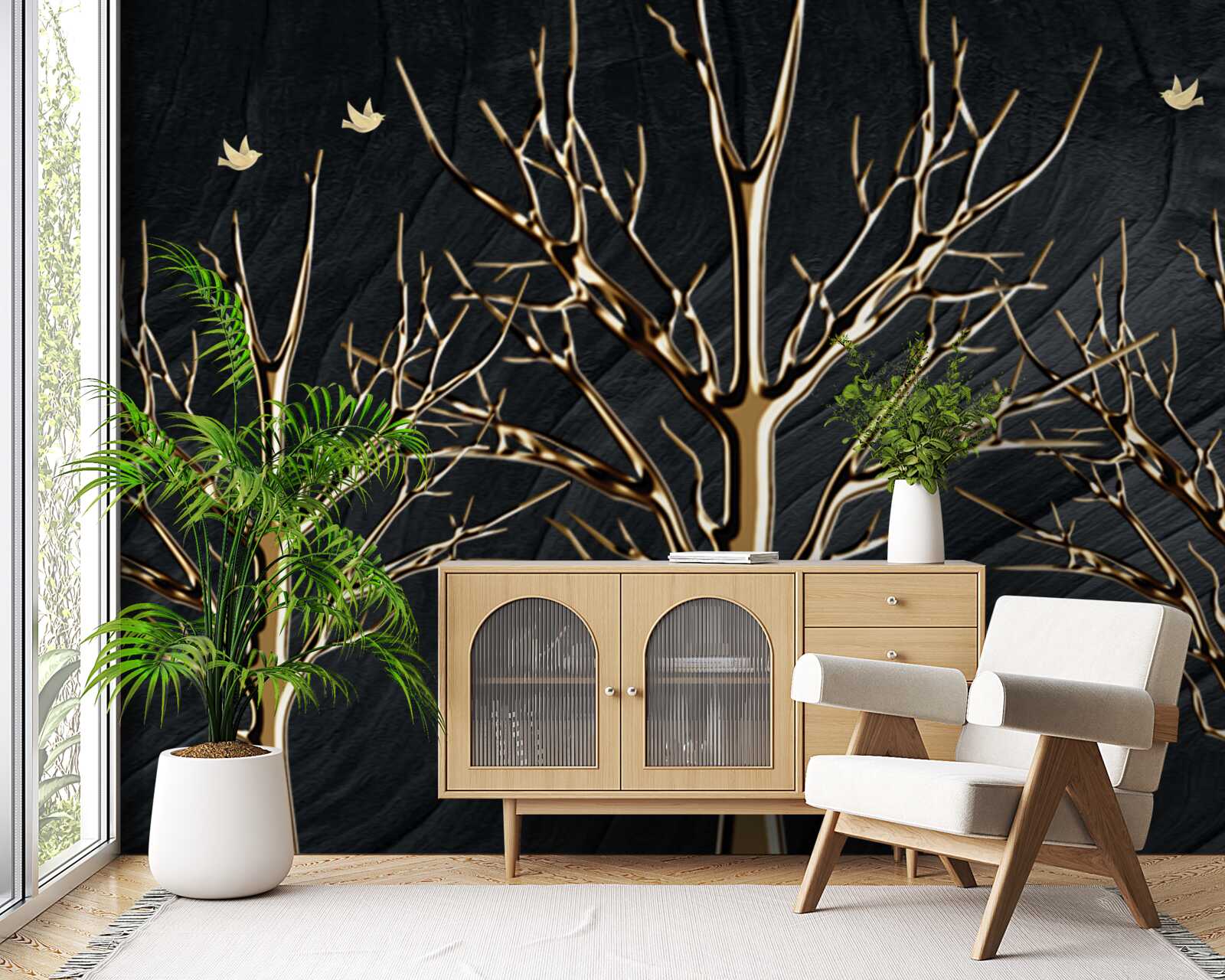 Фотошпалери олень гуляє між деревами вночі