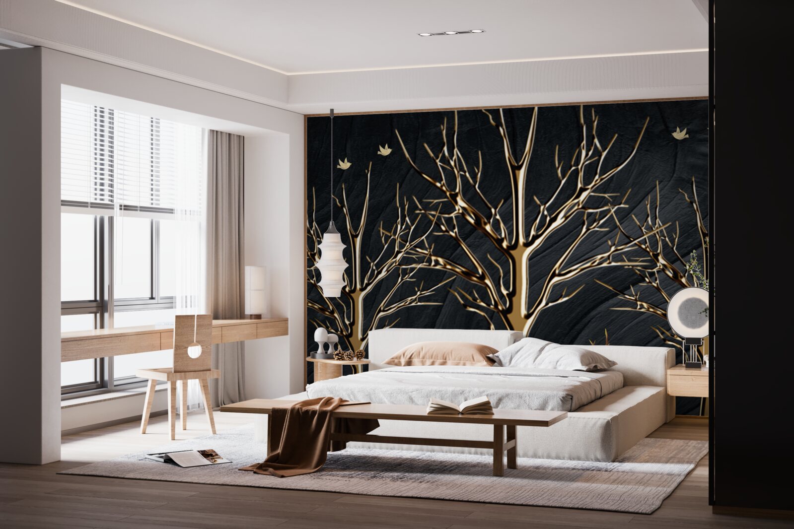 Фотошпалери олень гуляє між деревами вночі