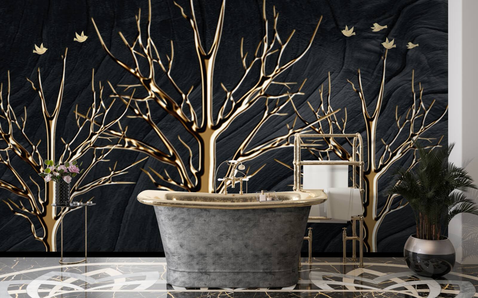 Фотошпалери олень гуляє між деревами вночі