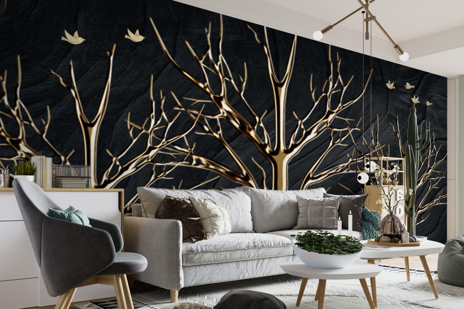 Фотошпалери олень гуляє між деревами вночі