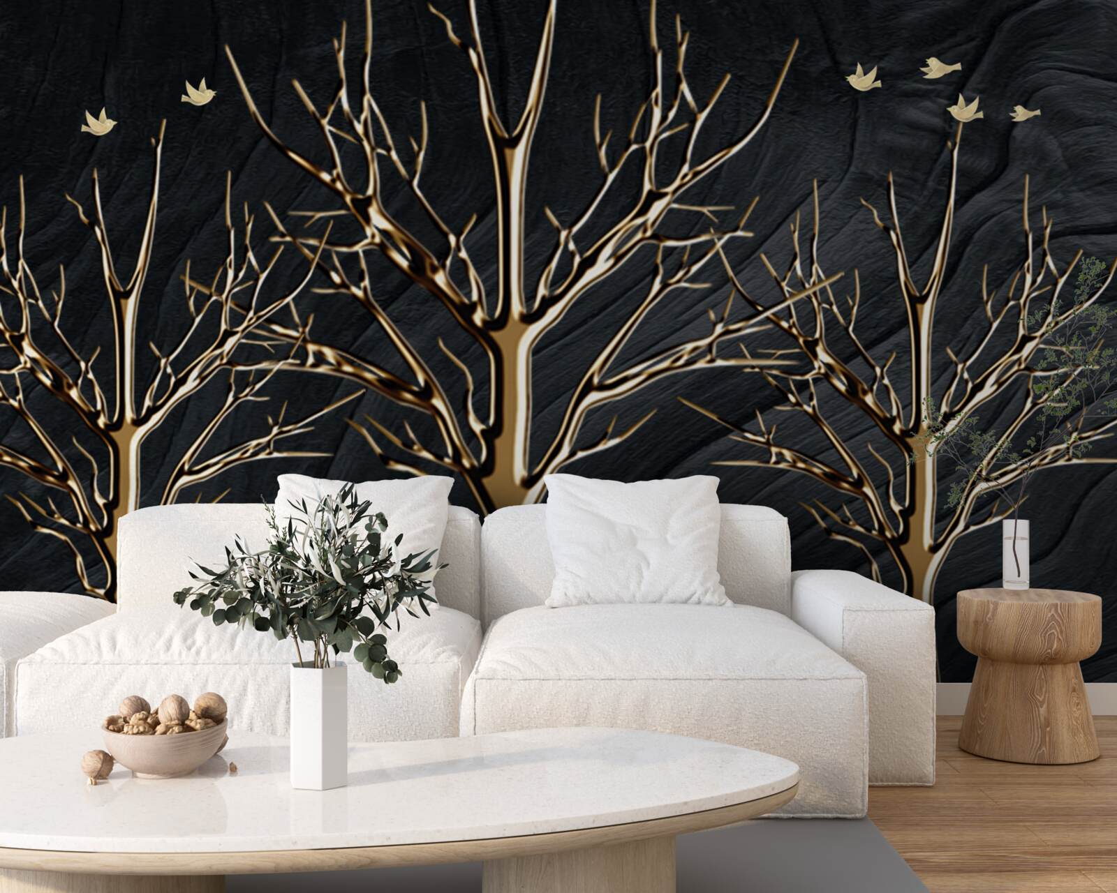 Фотошпалери олень гуляє між деревами вночі