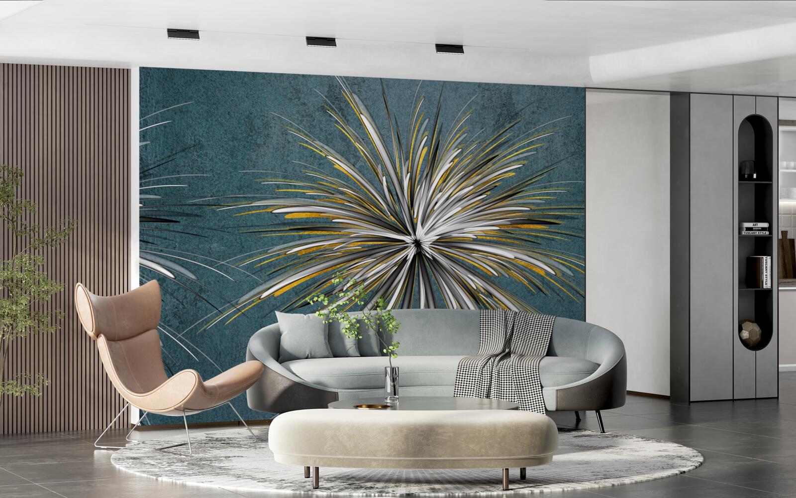 Фотошпалери гілка з пухнастим блакитним тлом