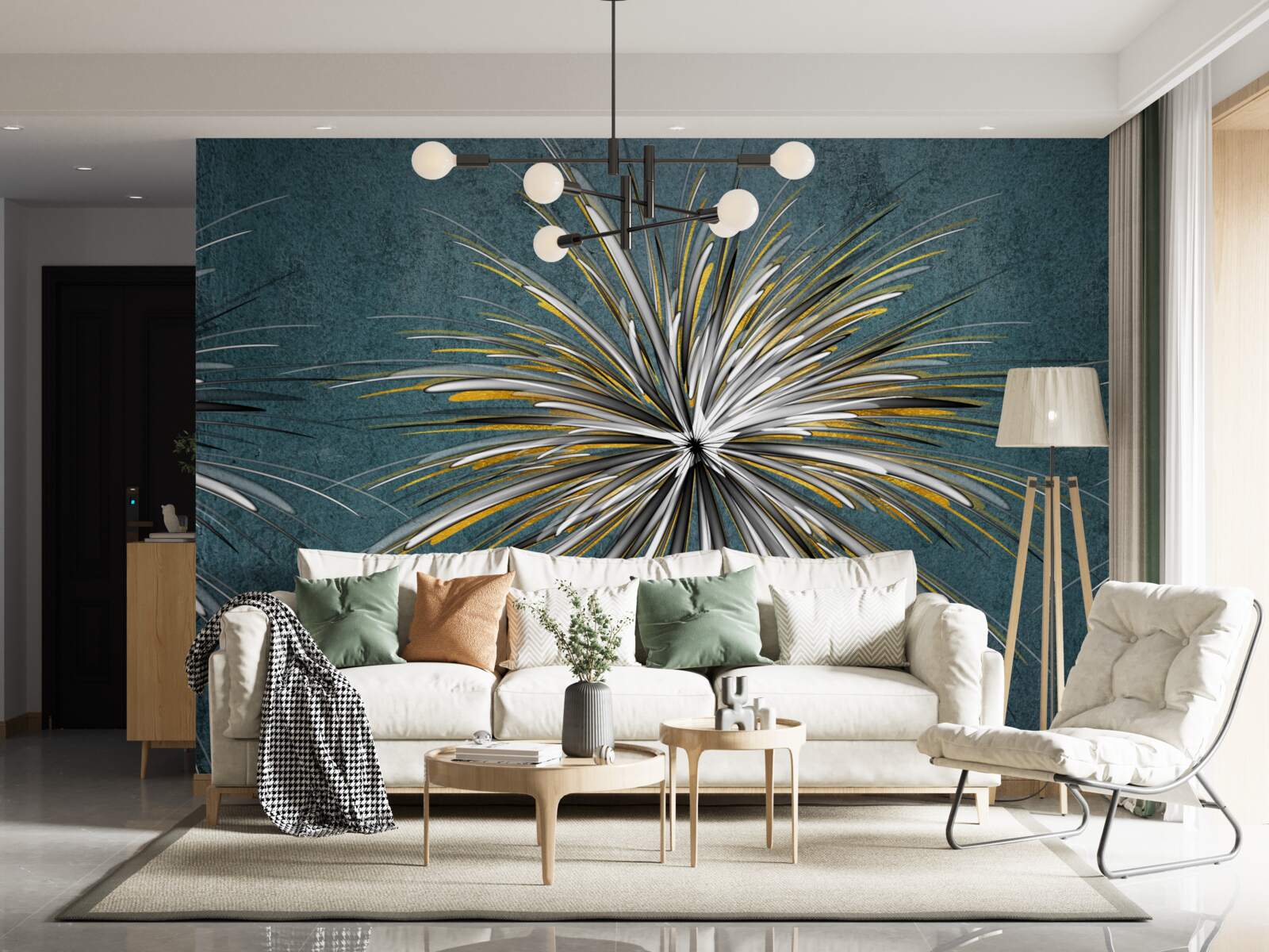 Фотошпалери гілка з пухнастим блакитним тлом