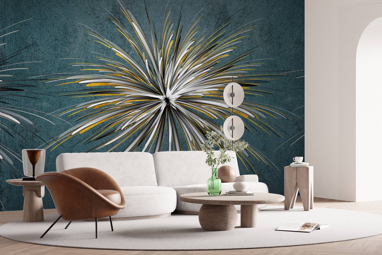 Фотошпалери гілка з пухнастим блакитним тлом