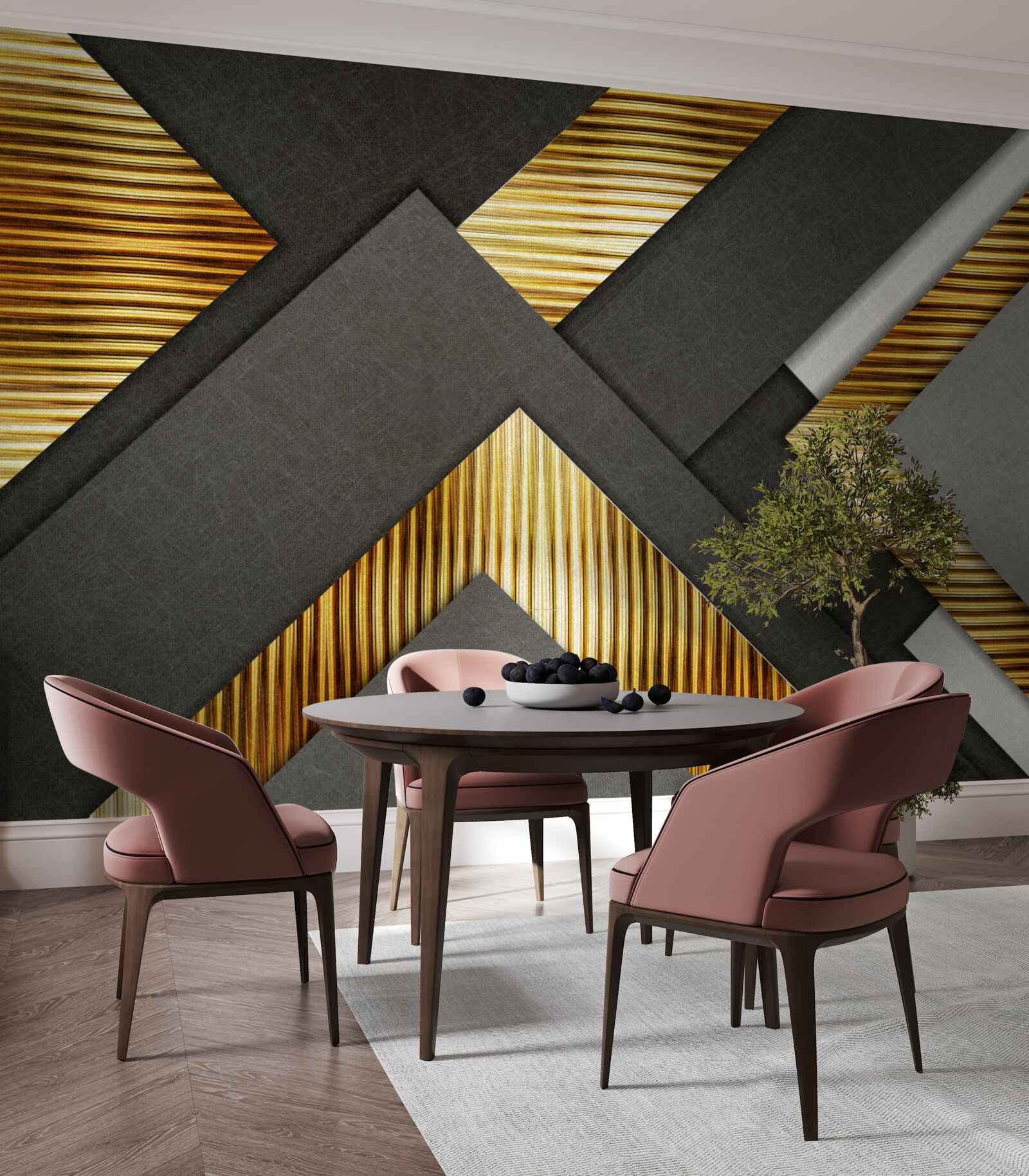 Фотошпалери прямокутники чорні з золотими лініями