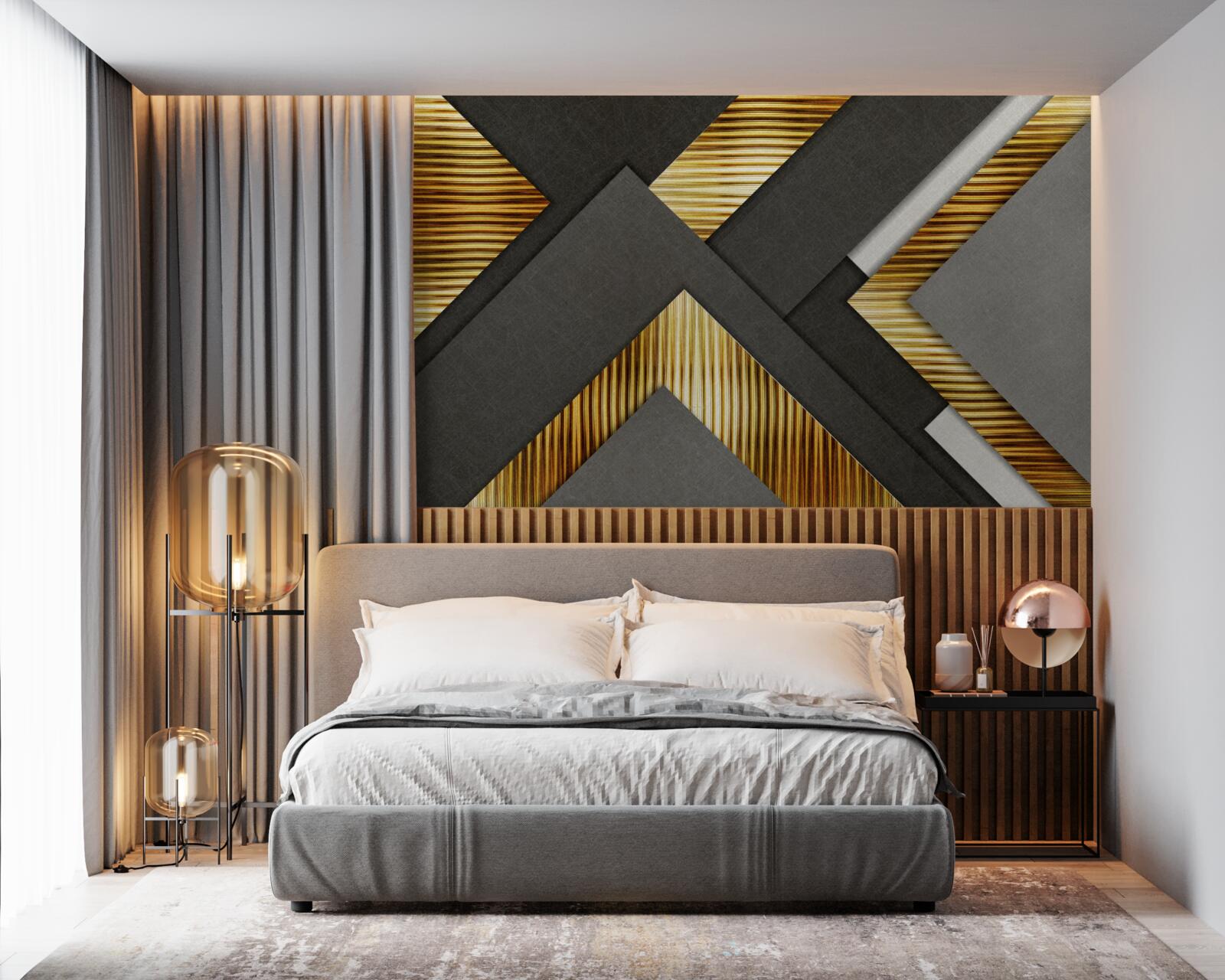 Фотошпалери прямокутники чорні з золотими лініями