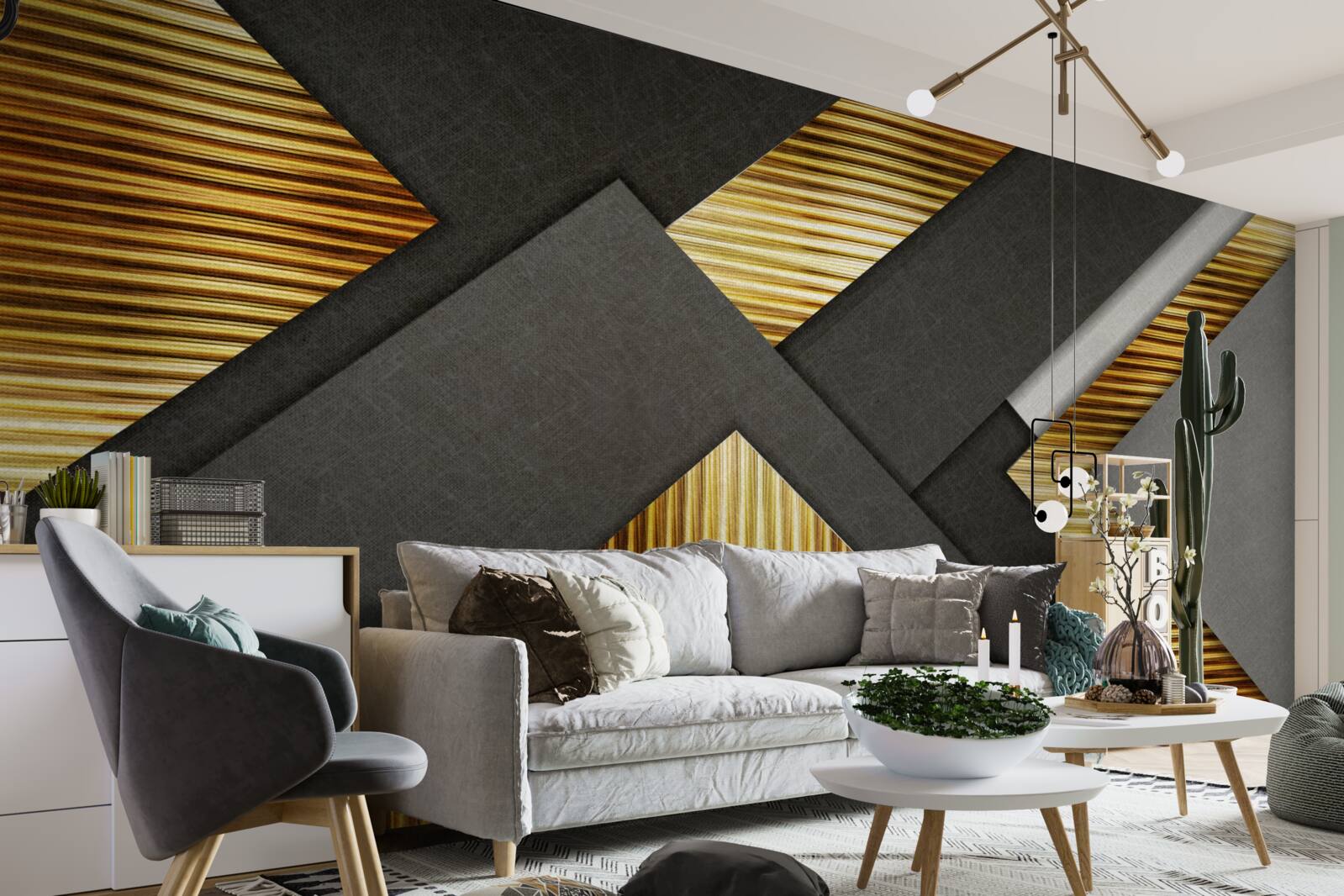 Фотошпалери прямокутники чорні з золотими лініями