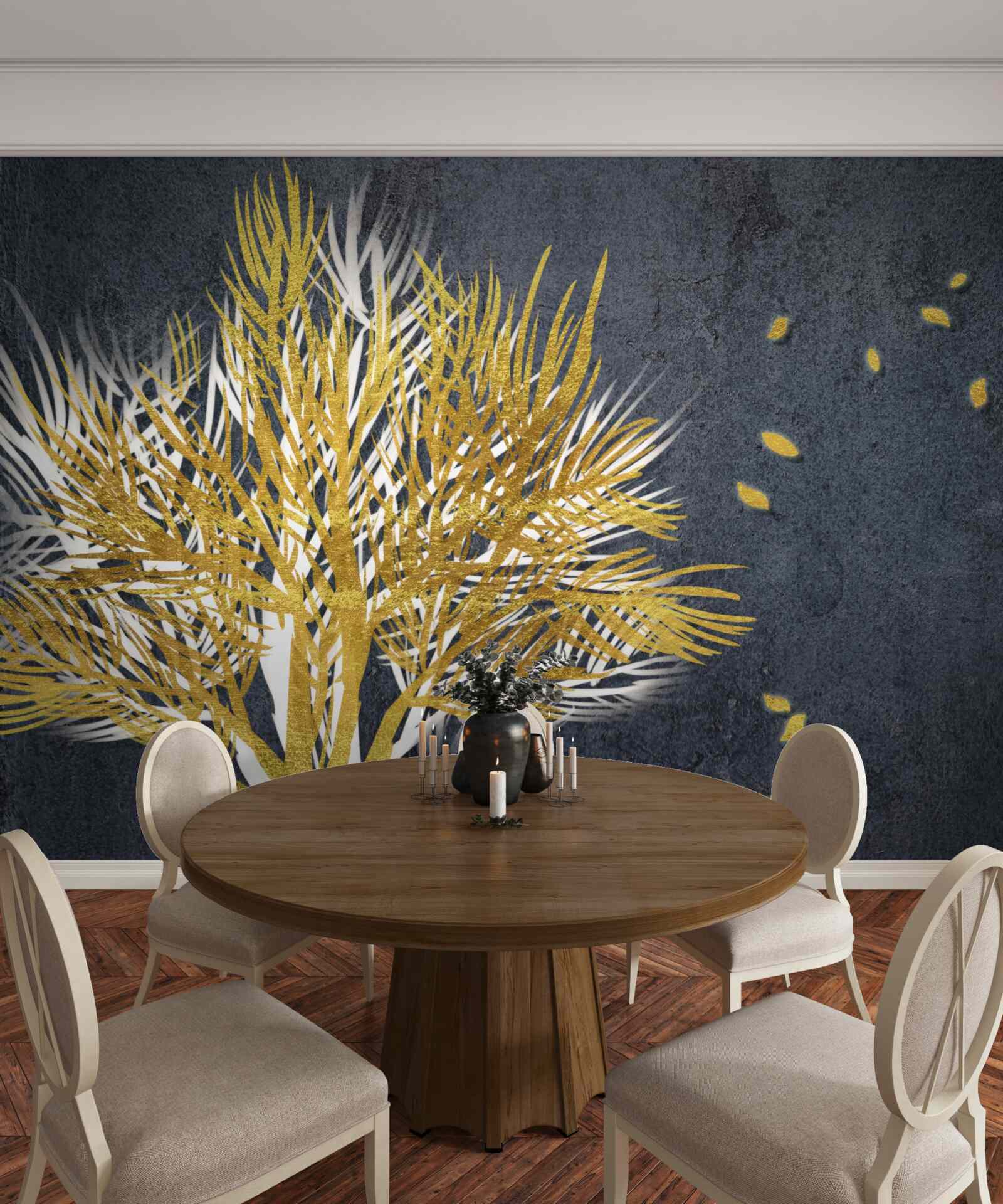 Фотошпалери птахи злітають у небо із замерзлого лісу