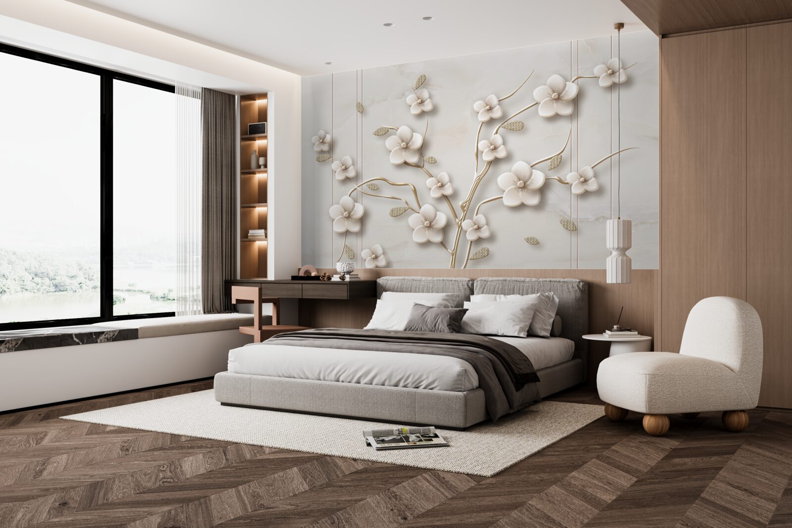 Фотошпалери біле квітуче дерево