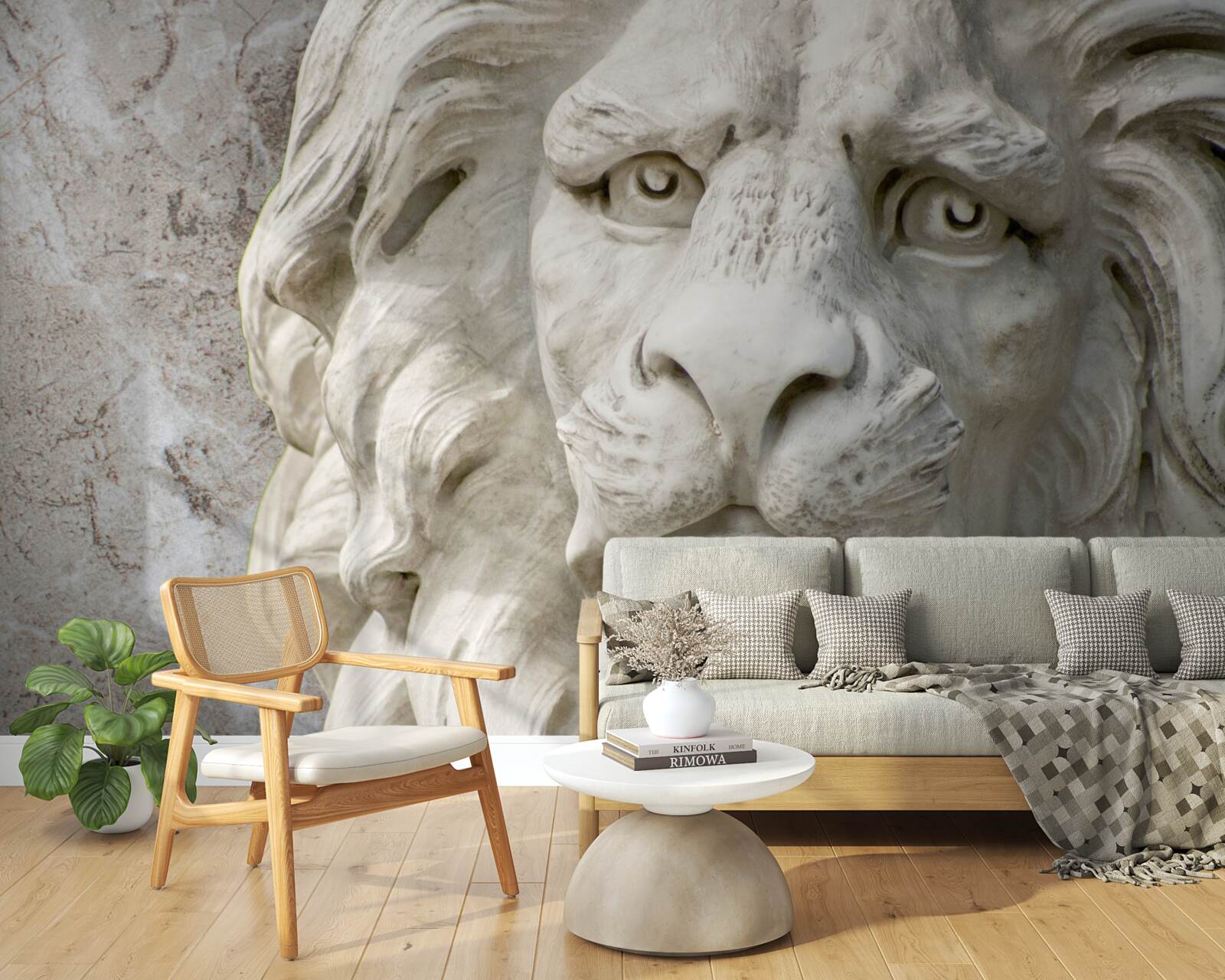 Фотошпалери голова лева в барельєфі