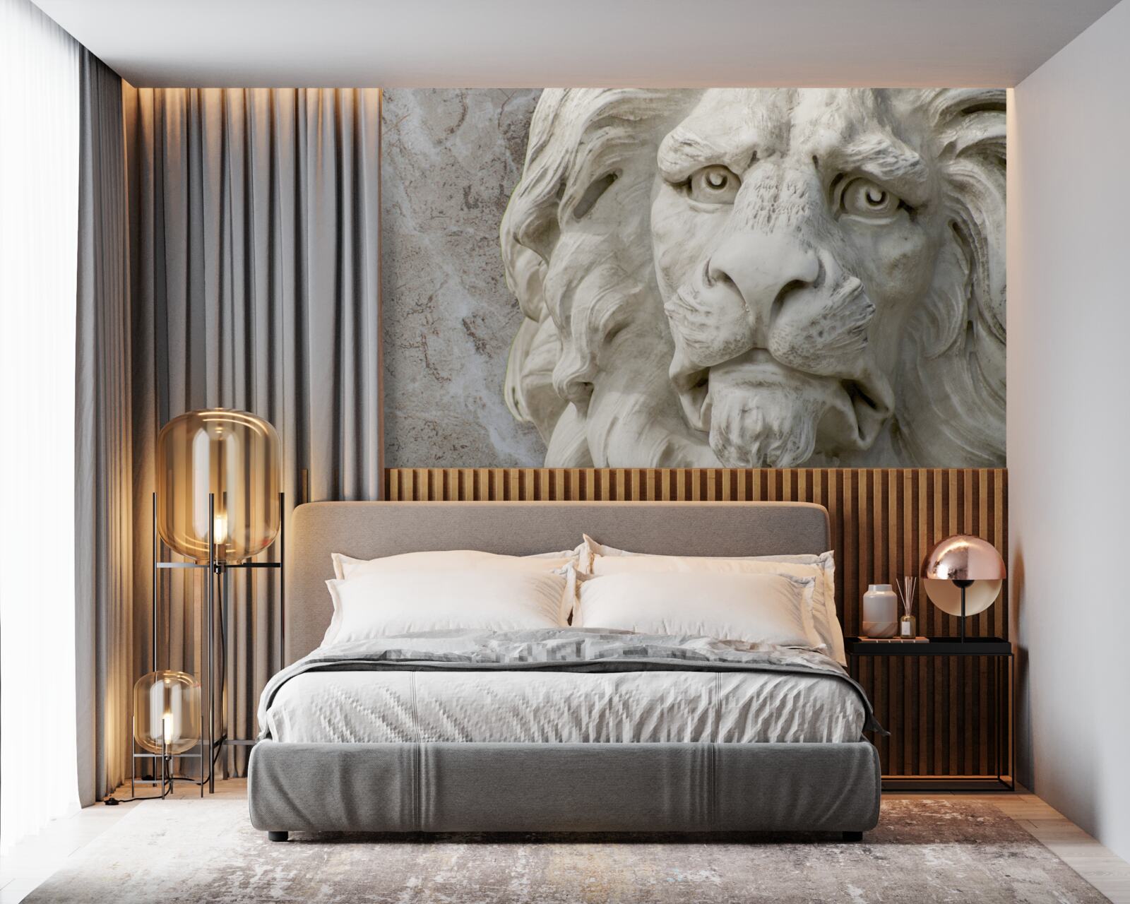 Фотошпалери голова лева в барельєфі