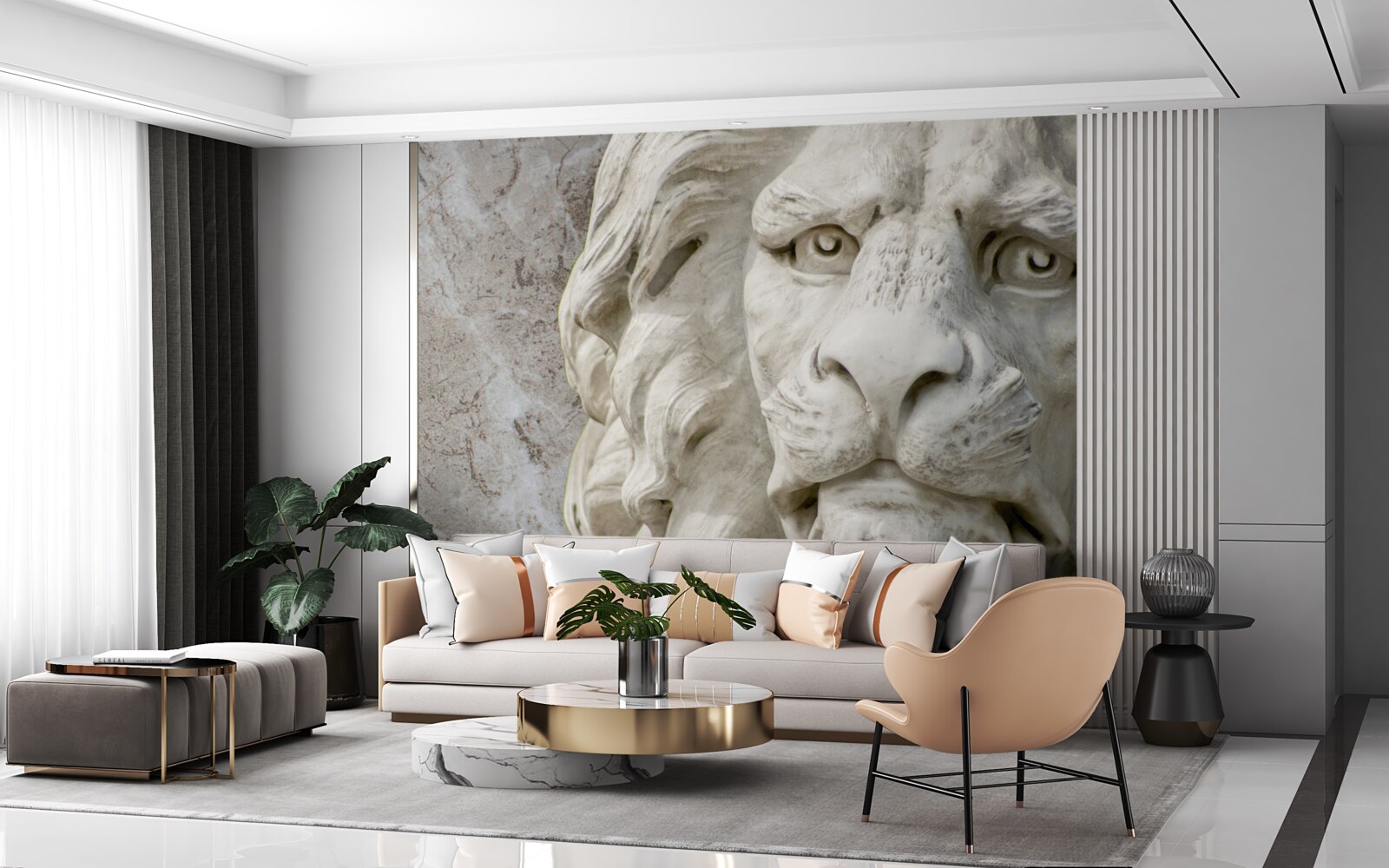 Фотошпалери голова лева в барельєфі