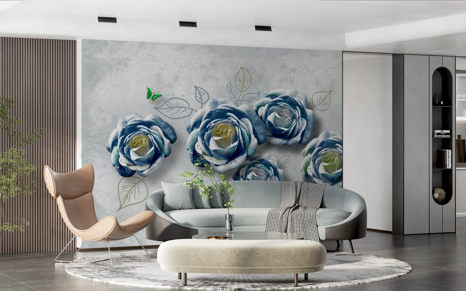 Фотошпалери троянди з незвичайним синьо-білим забарвленням