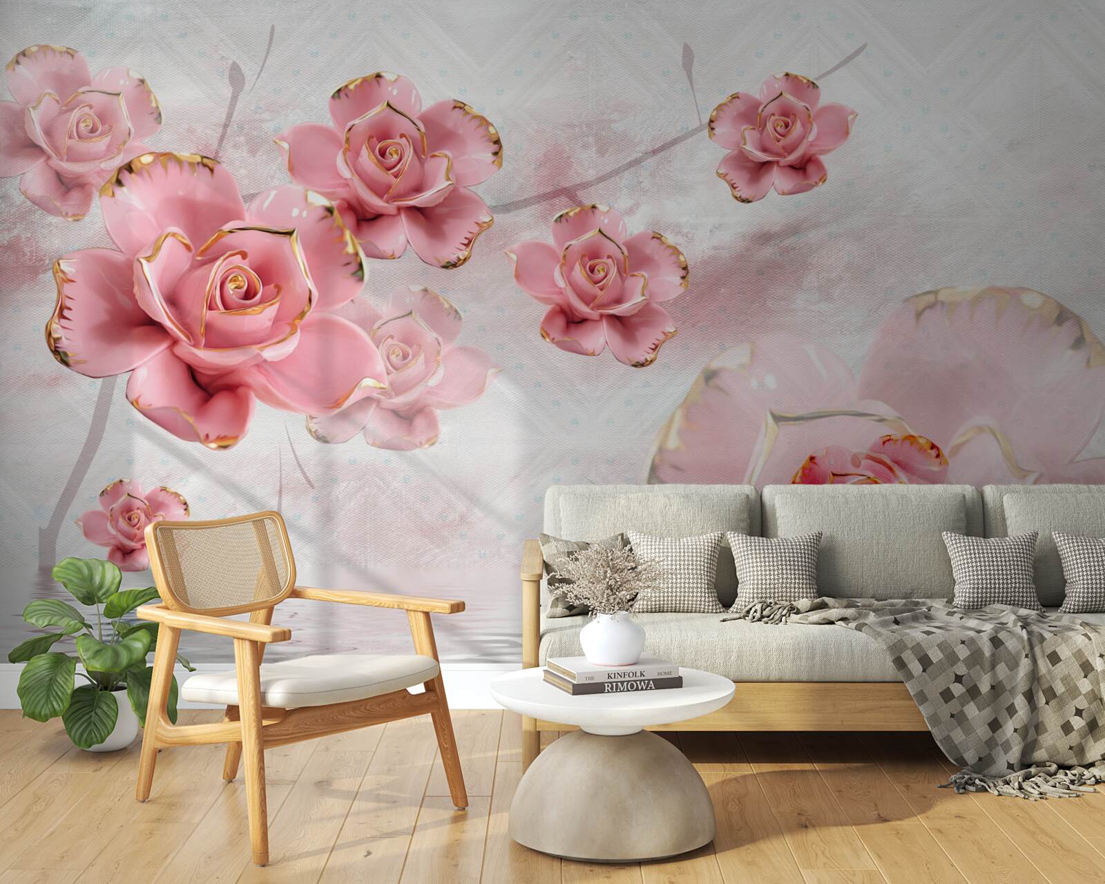 Фотошпалери троянди з облямівкою з рожевого золота