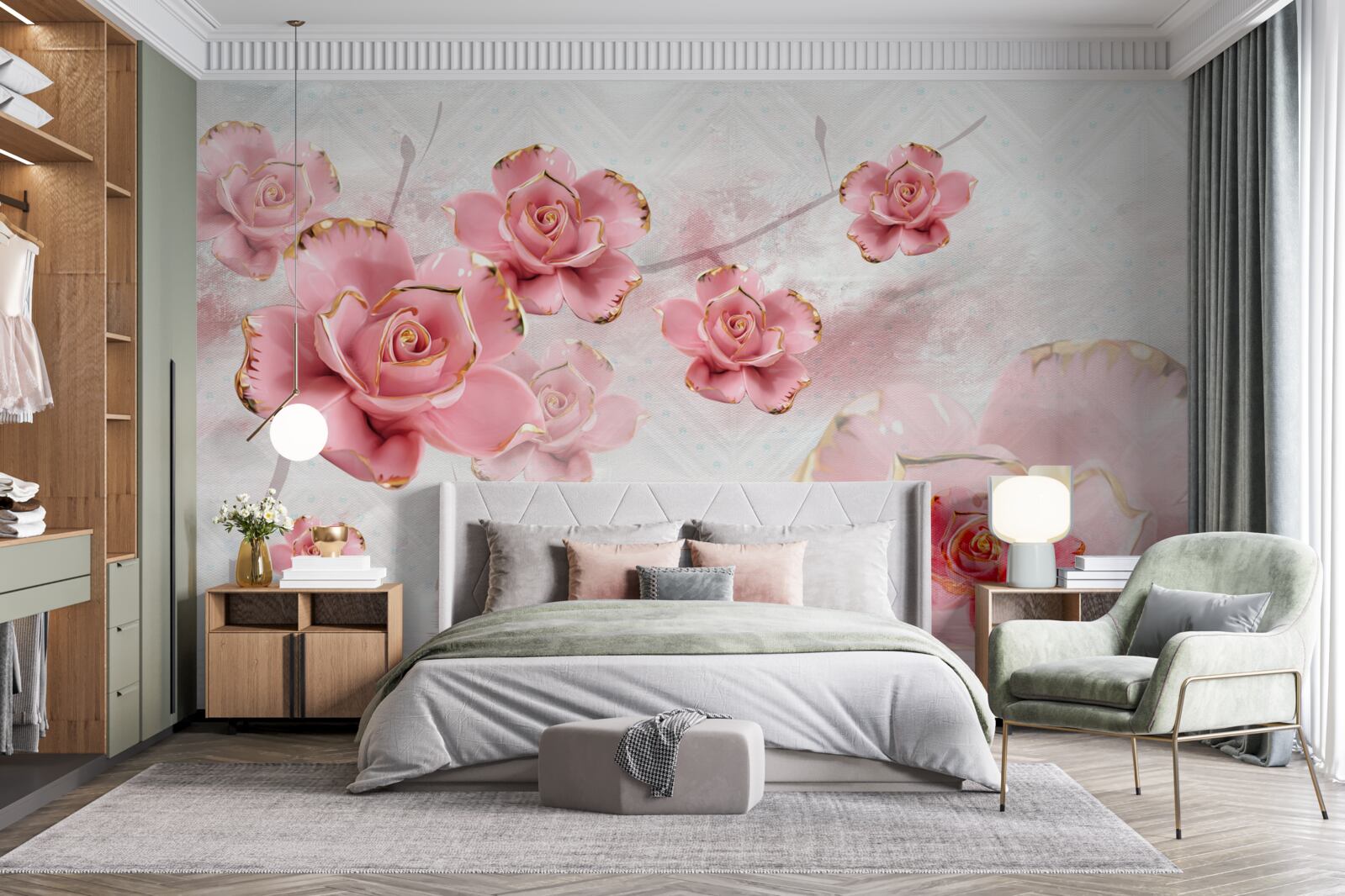 Фотошпалери троянди з облямівкою з рожевого золота