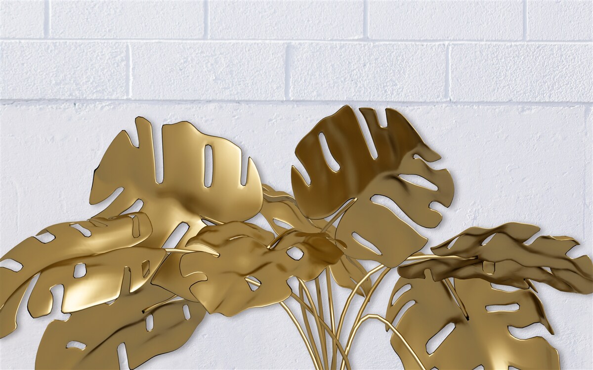 Фотошпалери листя тропічної міді на поверхні цегли