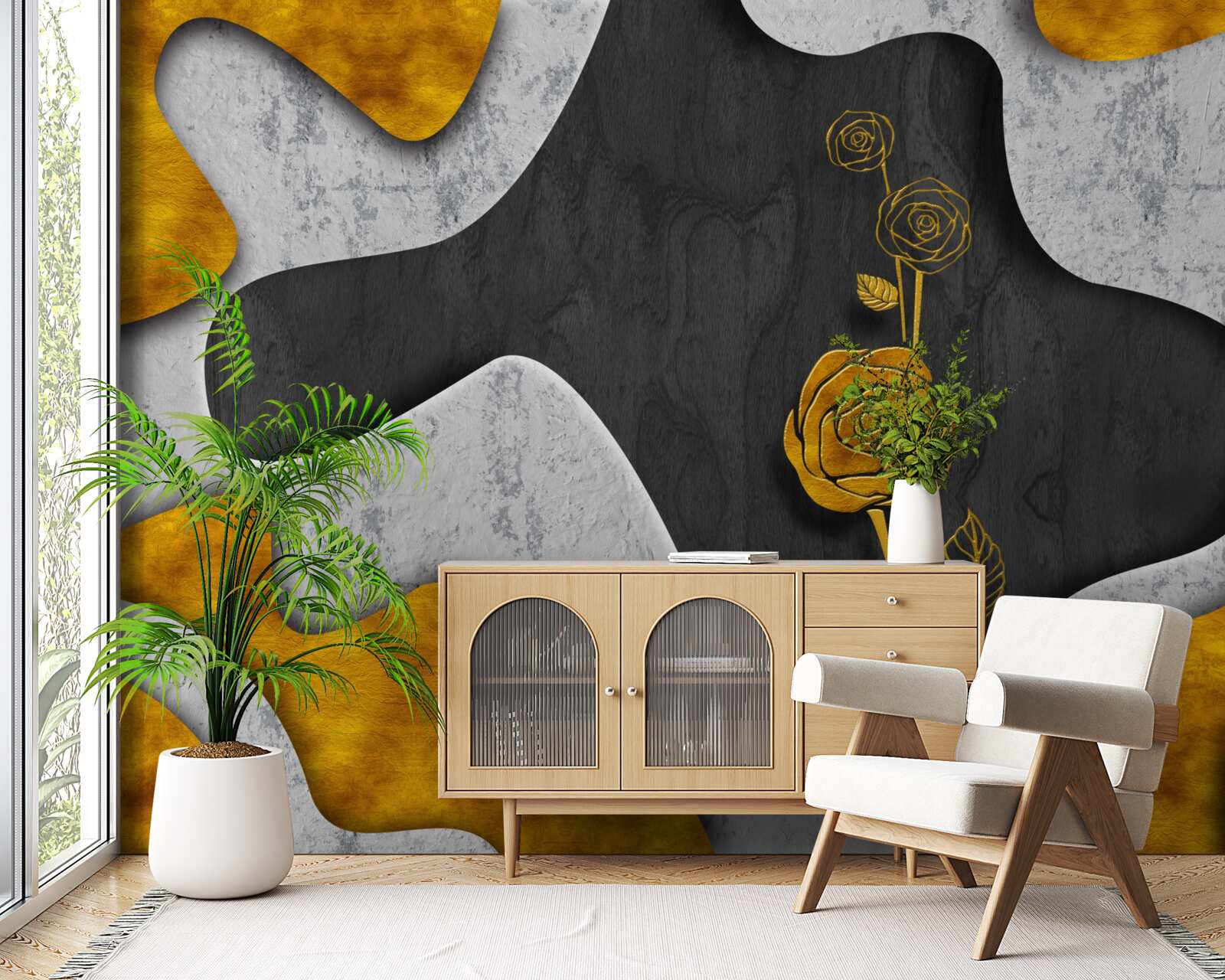 Фотошпалери золота троянда в оздобленні