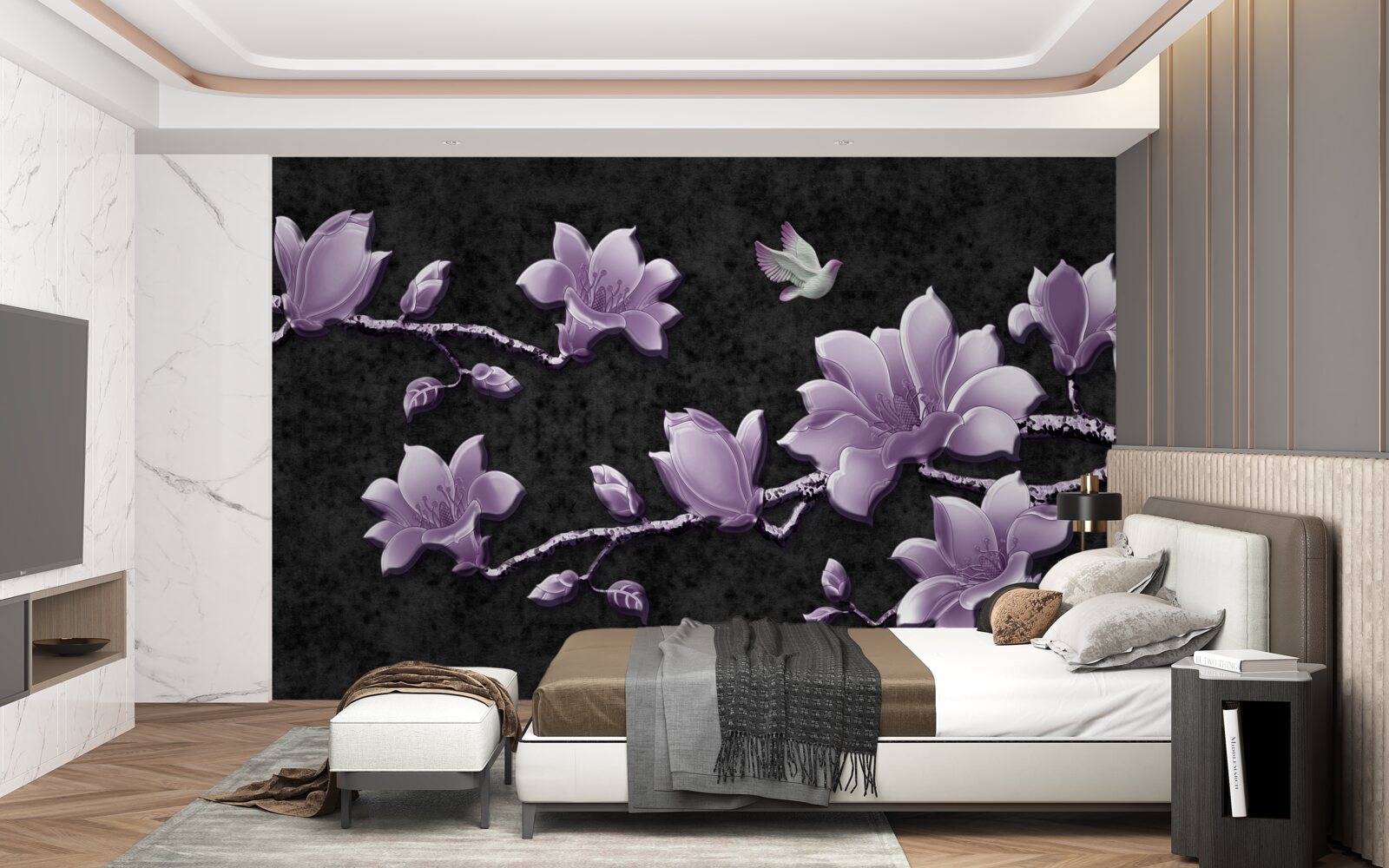 Фотошпалери ніжні гілки магнолії бузкового кольору