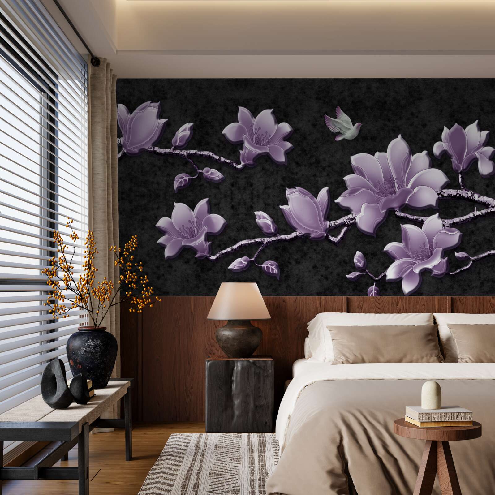 Фотошпалери ніжні гілки магнолії бузкового кольору